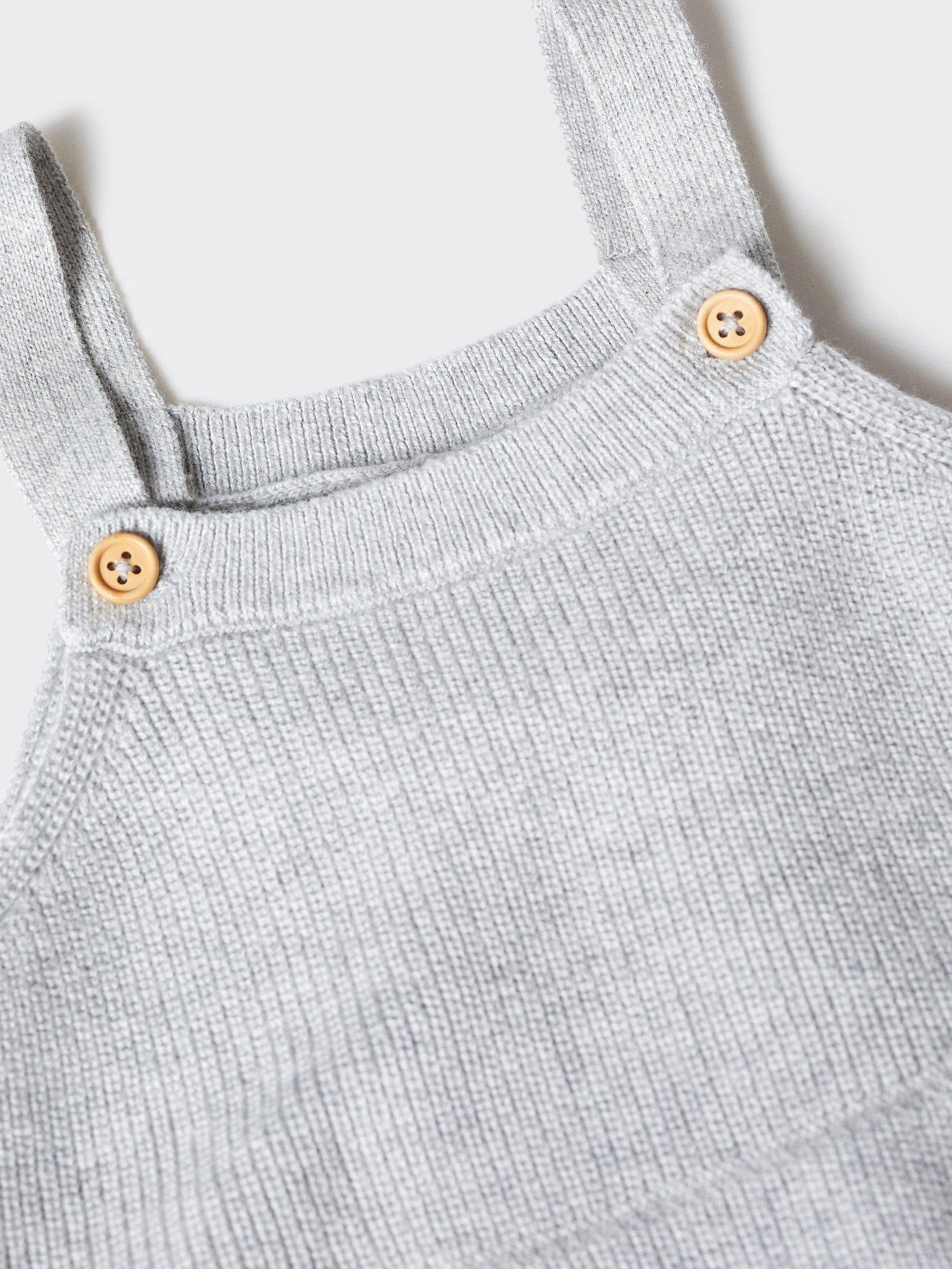 Product image 4 of 4, which shows Mango Baby York Knitted Dungarees, Light Pastel Grey, 1-3 months