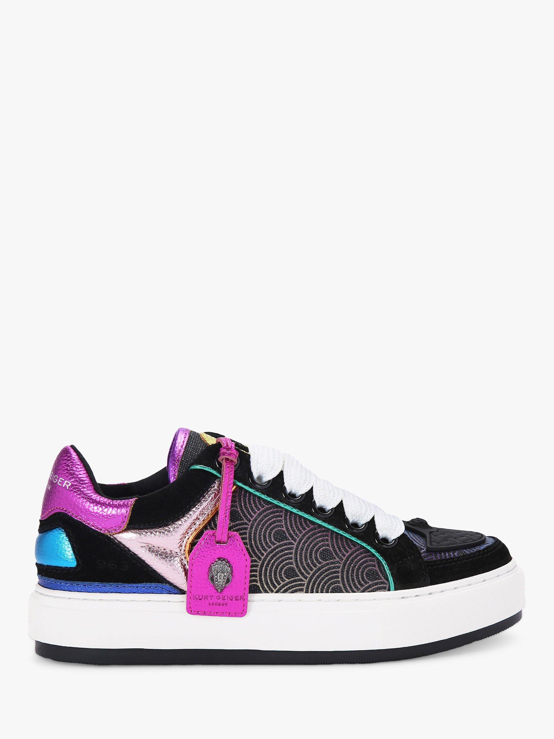 Product image 1 of 5, which shows Kurt Geiger London Southbank Tag Leather Trainers, Black Multi Black, 3