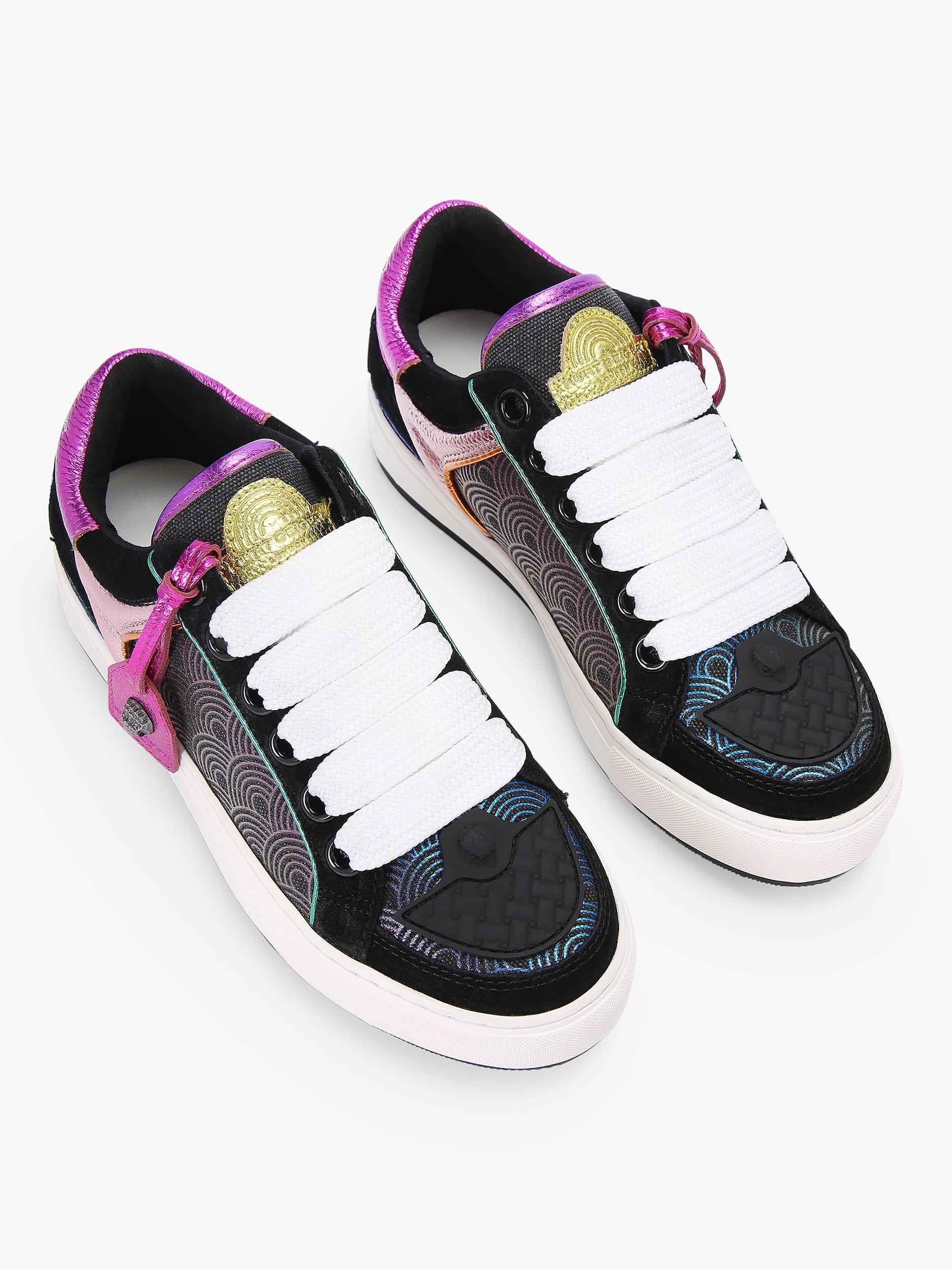 Product image 2 of 5, which shows Kurt Geiger London Southbank Tag Leather Trainers, Black Multi Black, 3