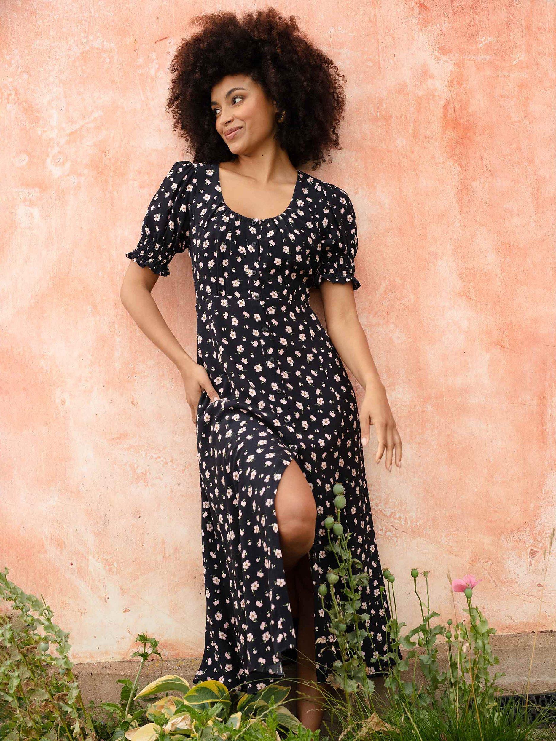 Ro&Zo Ditsy Print Midi Dress, Black