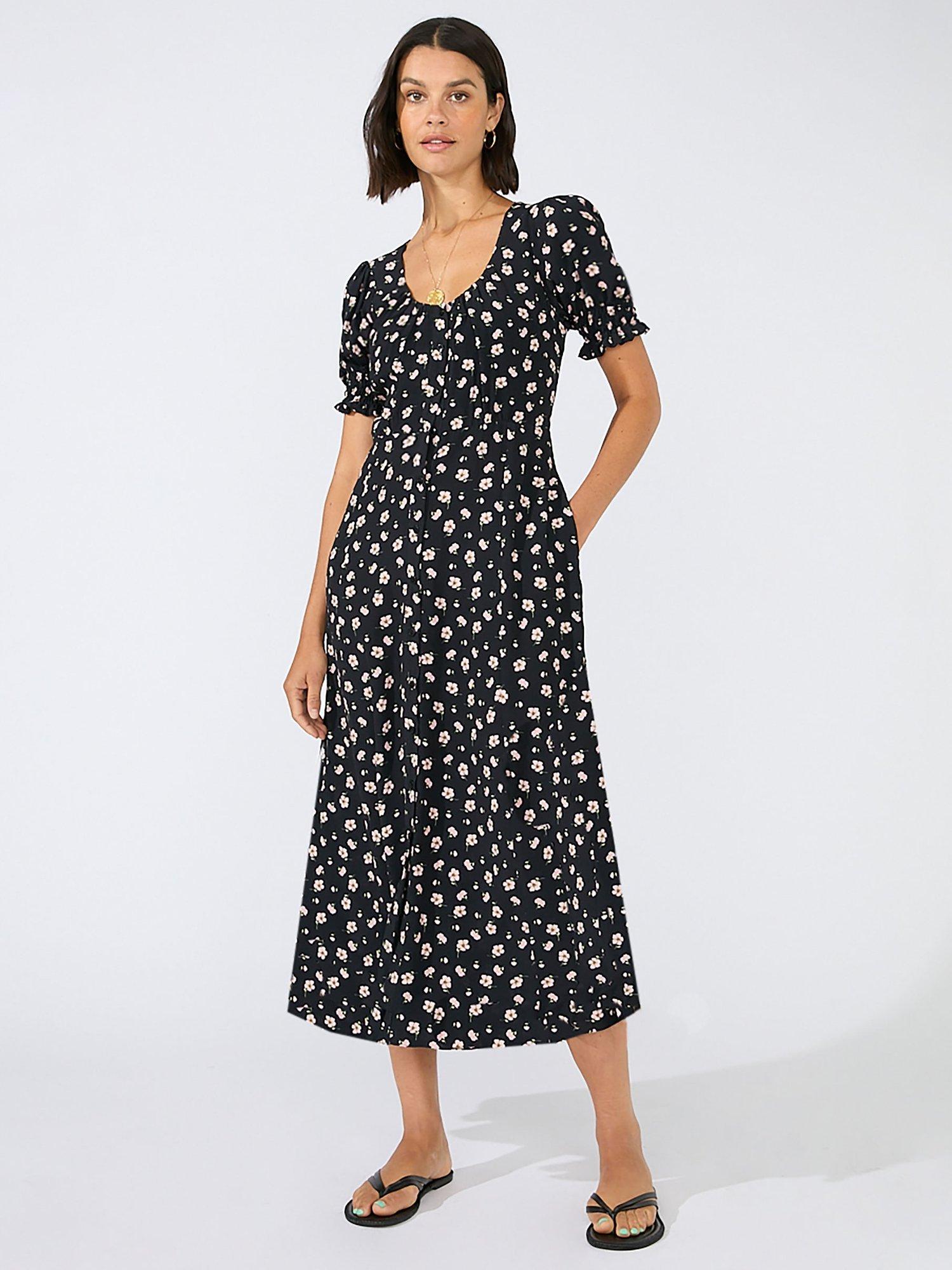 Ro&Zo Petite Ditsy Print Midi Dress, Black