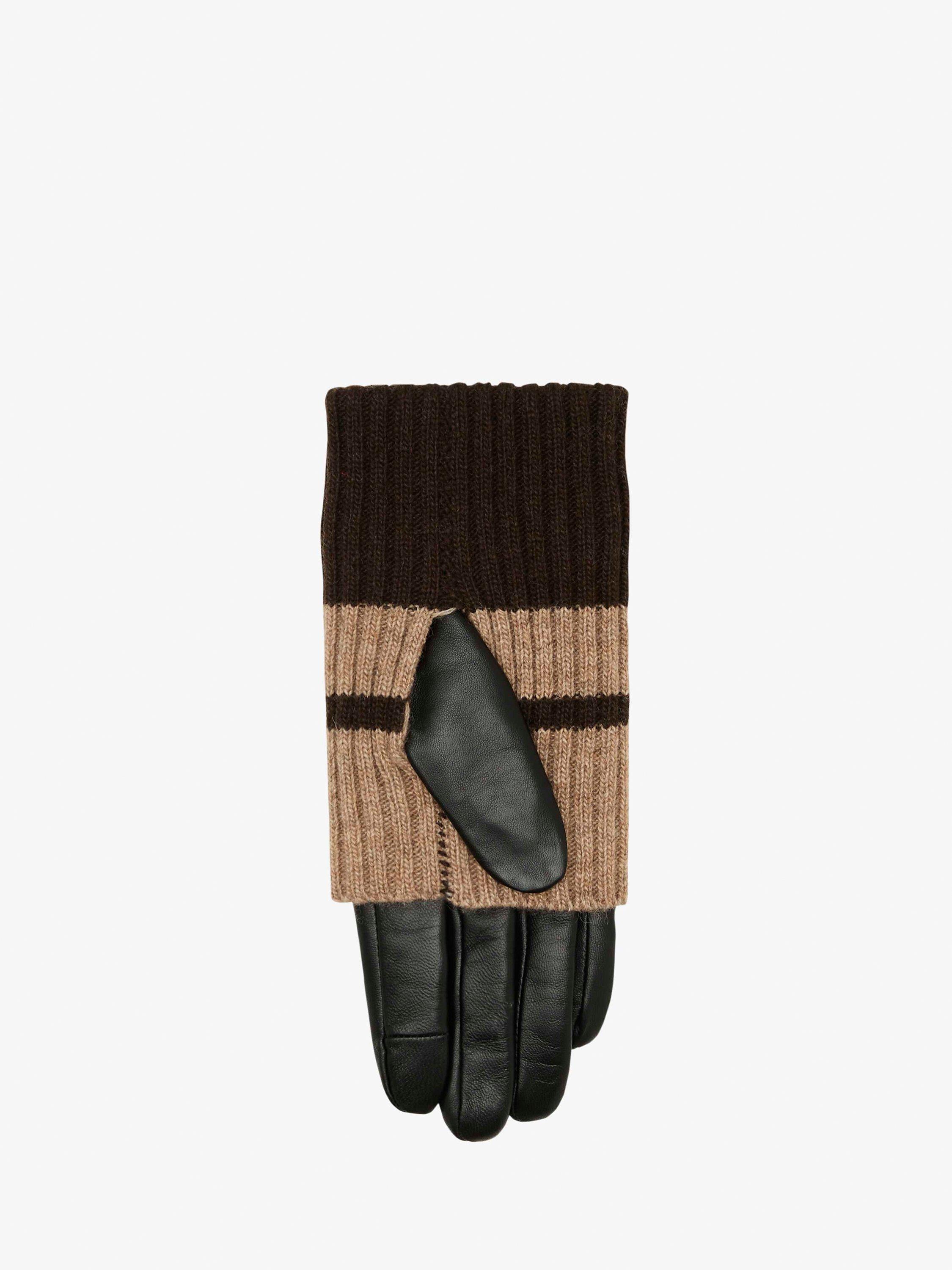 Product image 2 of 2, which shows Unmade Copenhagen Lavada Stripe Leather Gloves, Art Brown/Beige, L