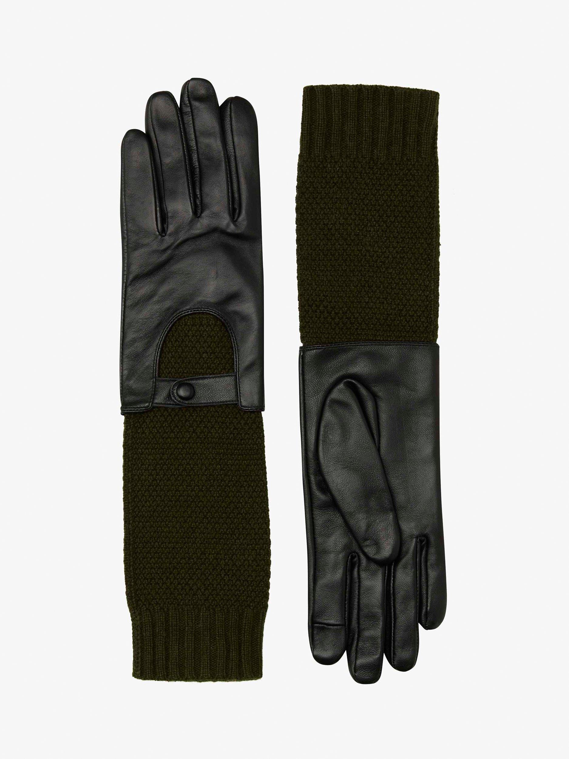 Product image 1 of 1, which shows Unmade Copenhagen Perla Leather and Wool Blend Long Gloves, Dark Green, S