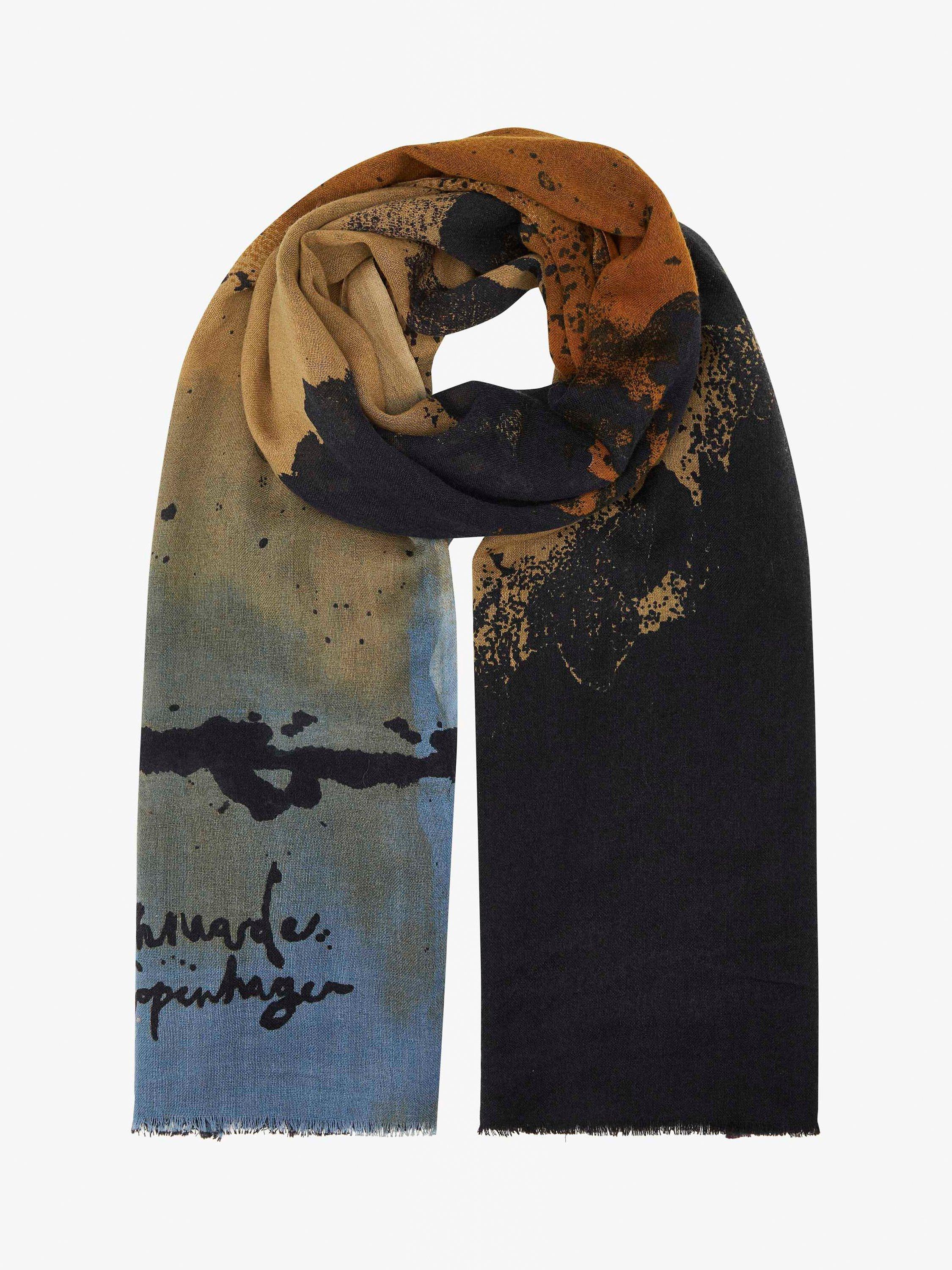 Unmade Copenhagen Lava Wool Scarf, Print Blue/Brown, One Size
