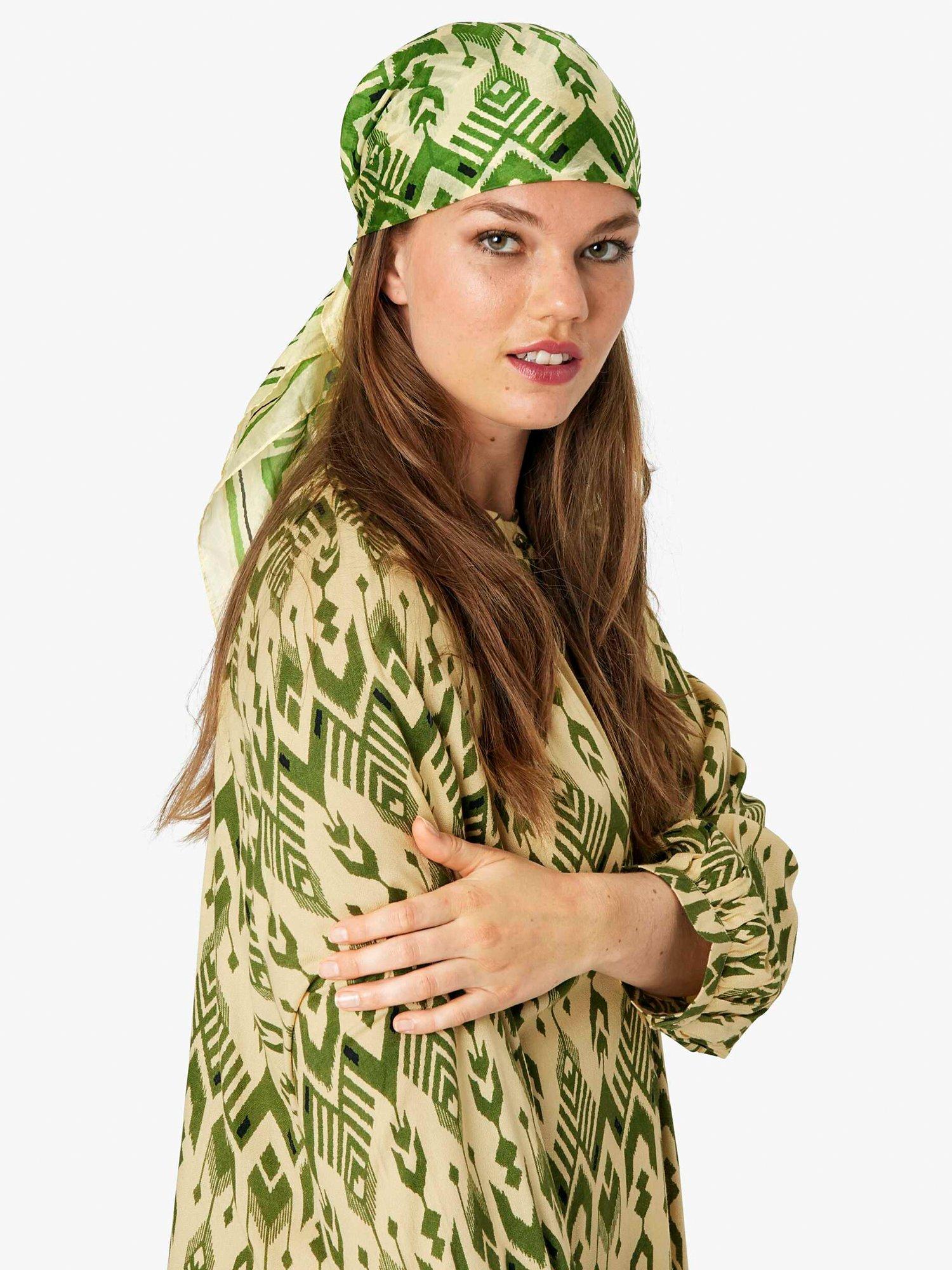 Unmade Copenhagen Katy Silk Scarf, White/Green, One Size