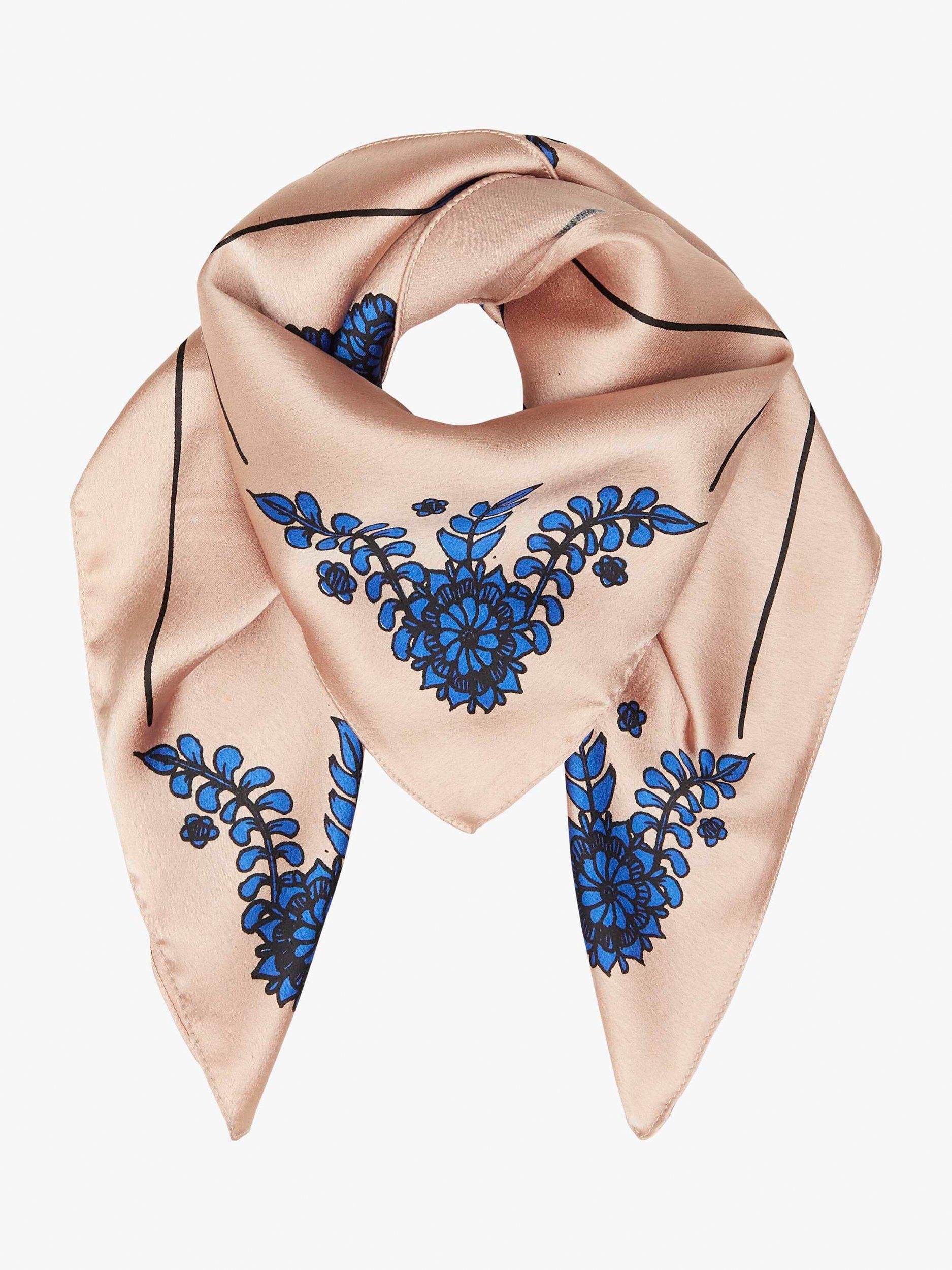 Unmade Copenhagen Malie Satin Floral Scarf, Beige/Blue