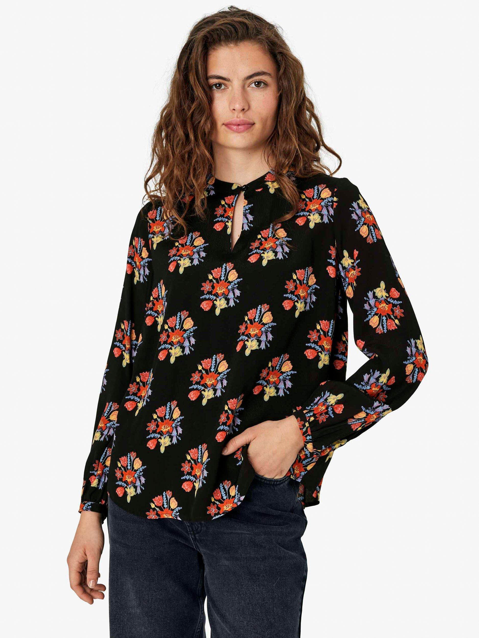 Product image 1 of 5, which shows Noa Noa Bella Floral Print Blouse, Black/Multi, 16