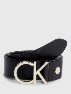 Calvin Klein Leather Logo Belt, Black/Light Gold, Black/Light Gold