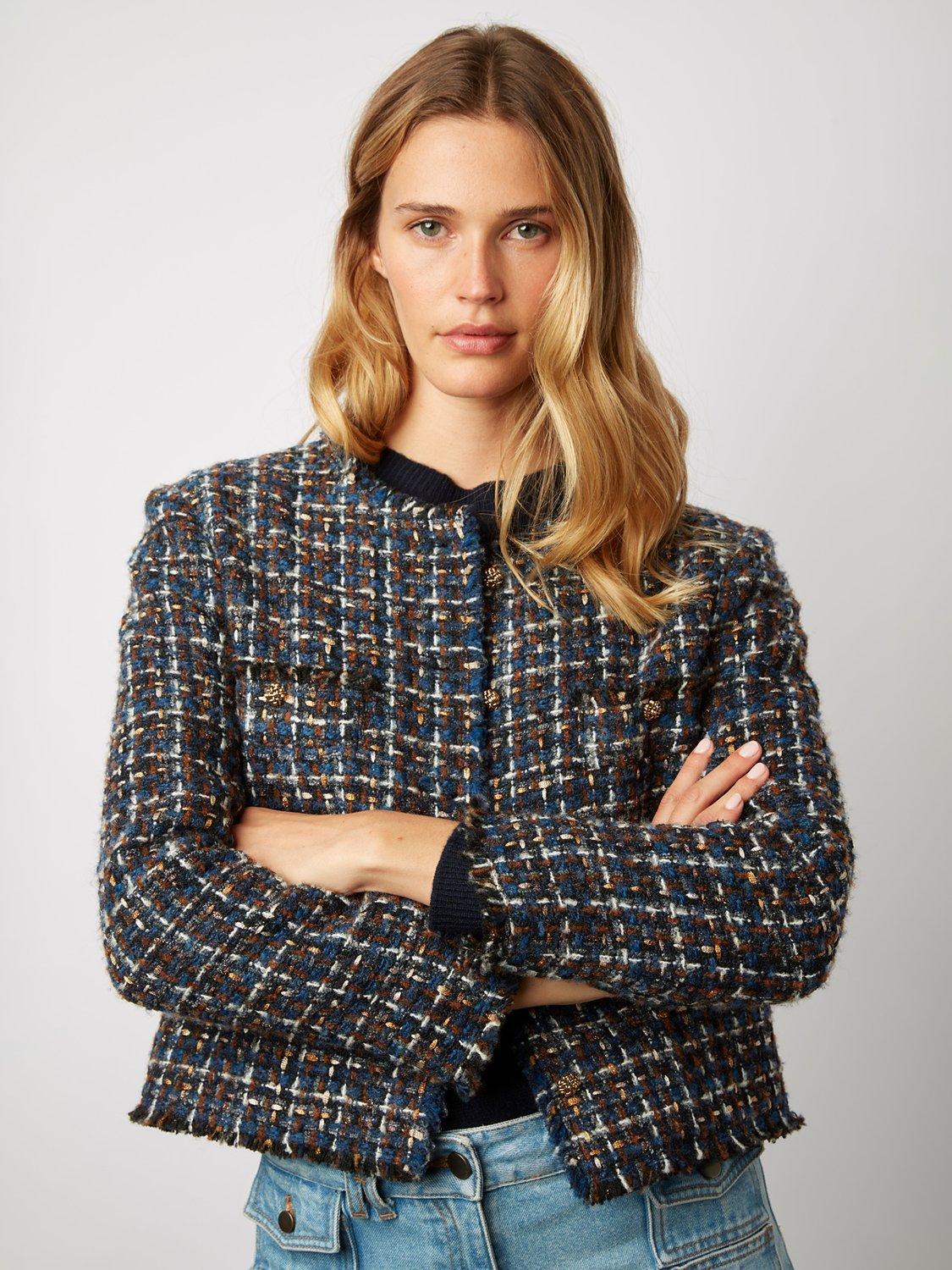 Gerard Darel Nona Check Boucle Jacket, Indigo