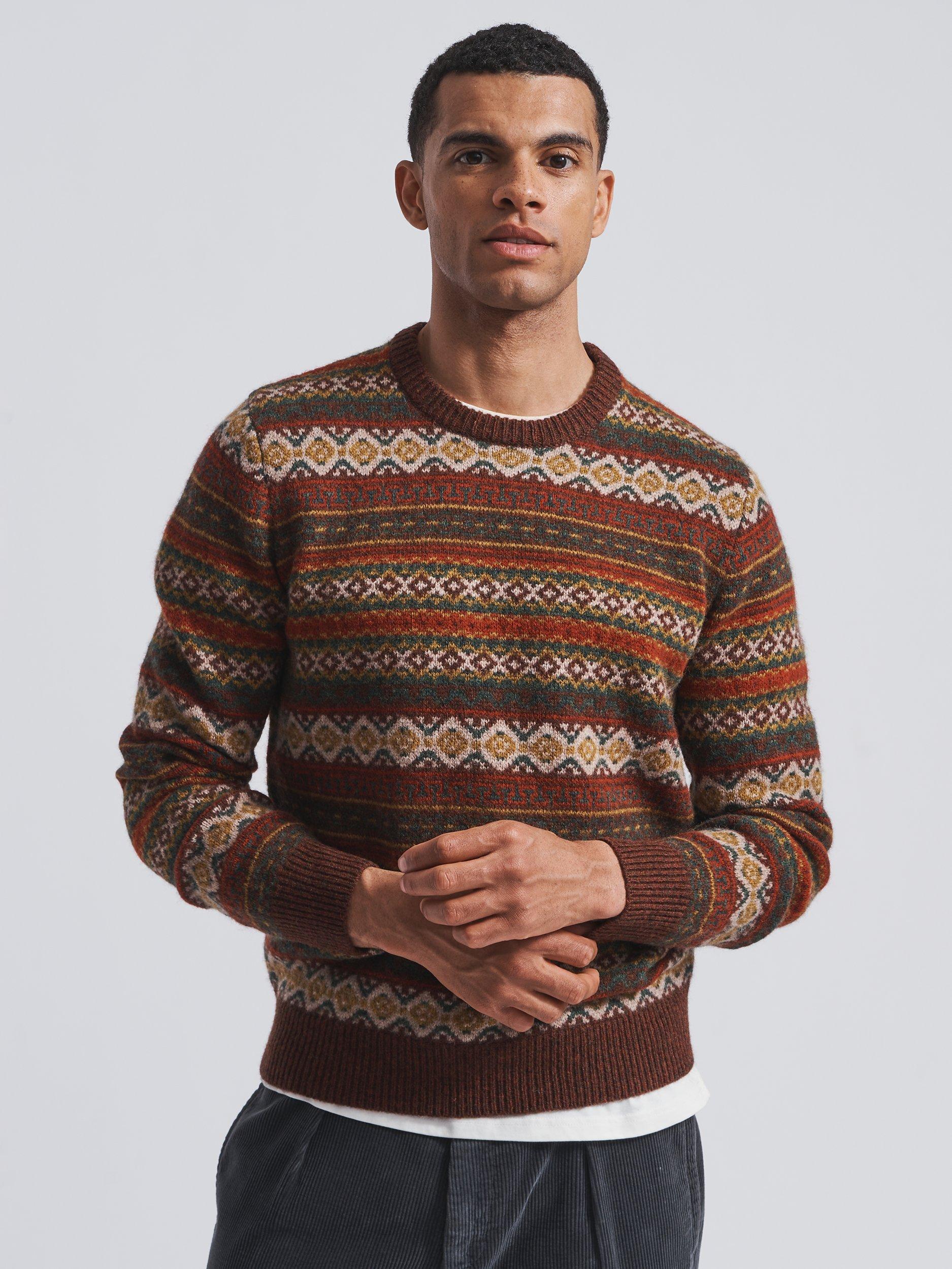 Aubin Fairisle Crew Jumper, Brown