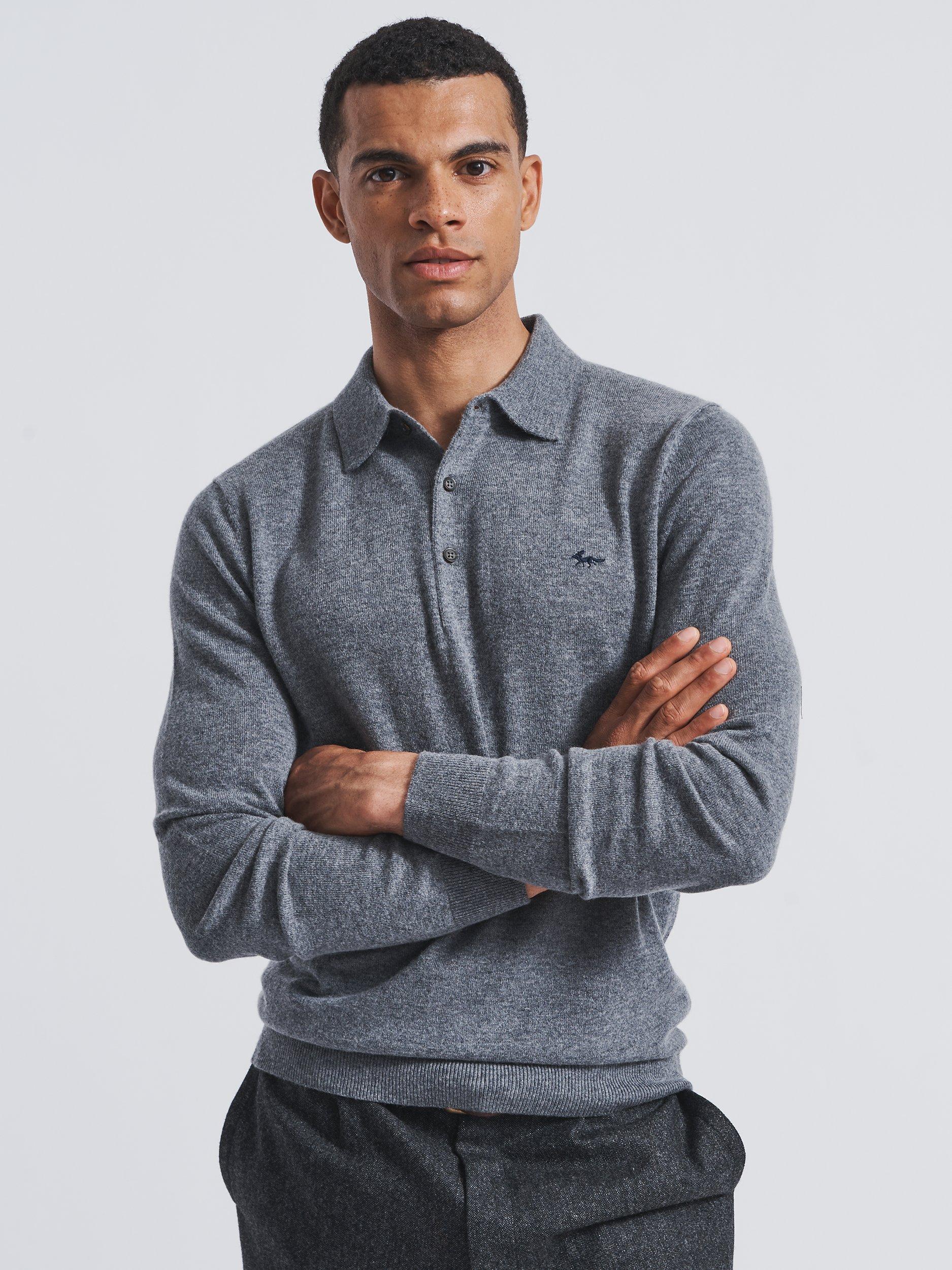 Aubin Brampton Merino Wool & Cashmere Polo Shirt, Charcoal