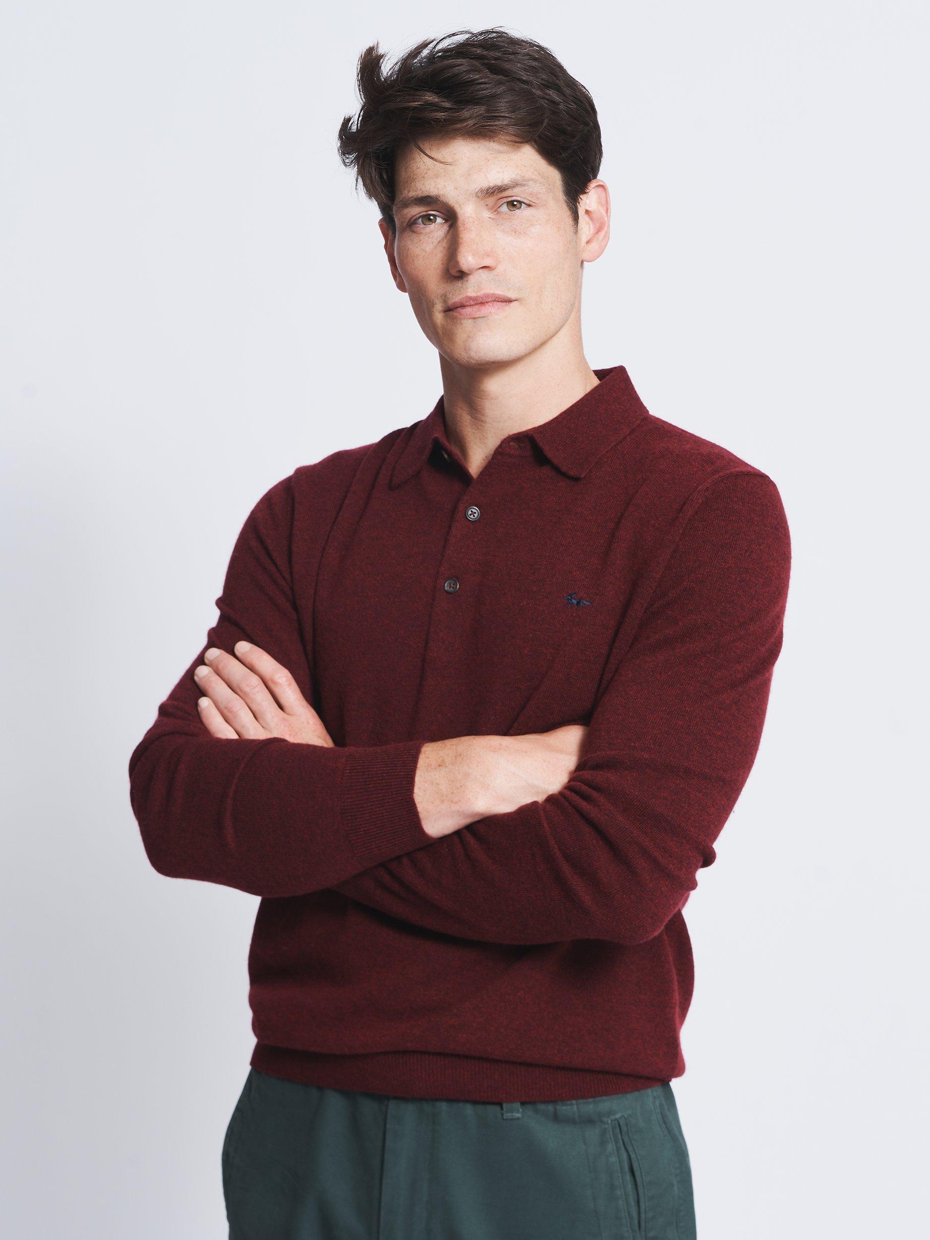 Aubin Brampton Merino Wool & Cashmere Polo Shirt, Bordeaux