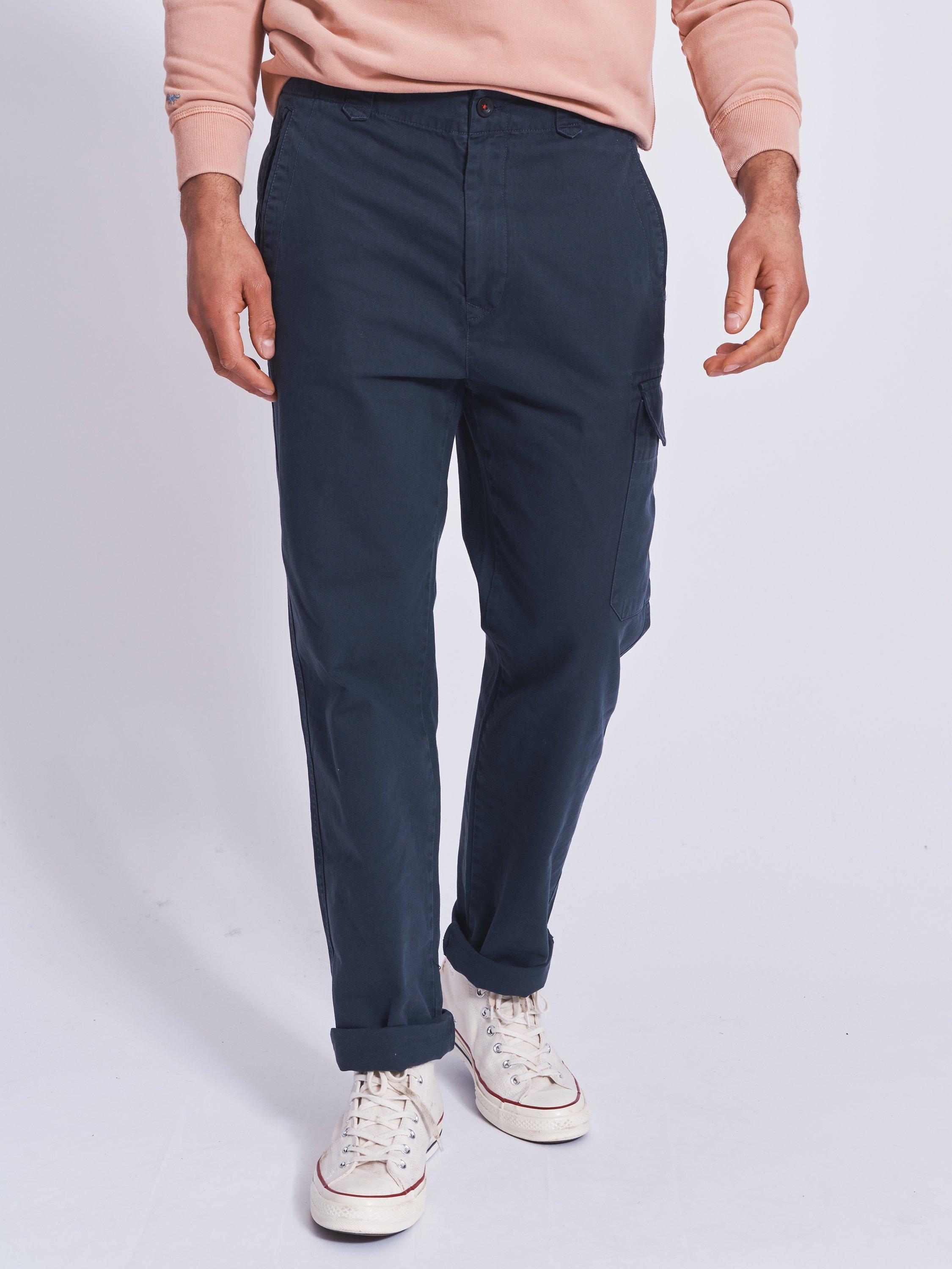 Product image 1 of 5, which shows Aubin Elsham Cotton Cargo Trousers, Navy, 30R
