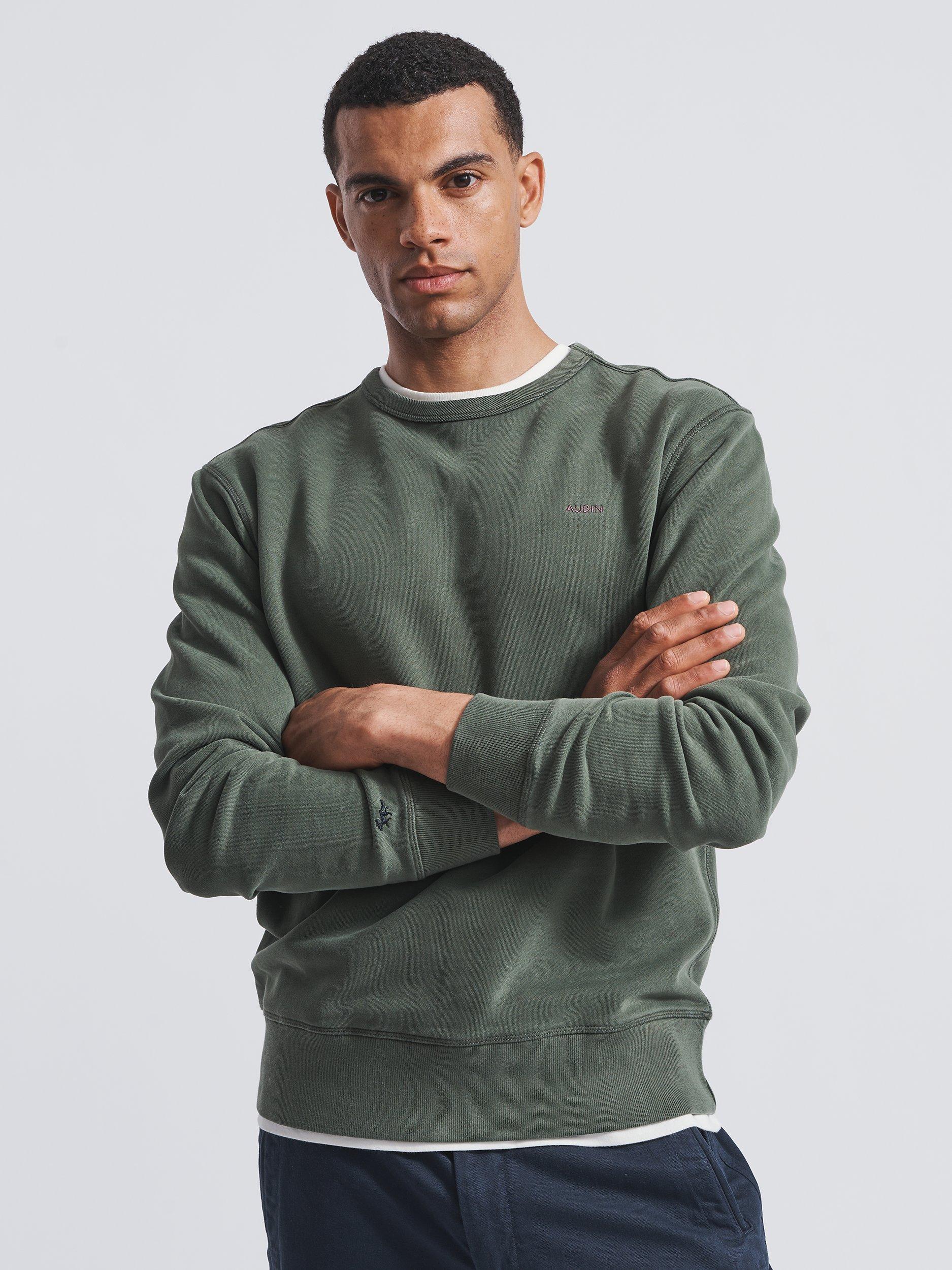 Product image 1 of 6, which shows Aubin Vestry Crew Neck Cotton Sweatshirt, Khaki, XS