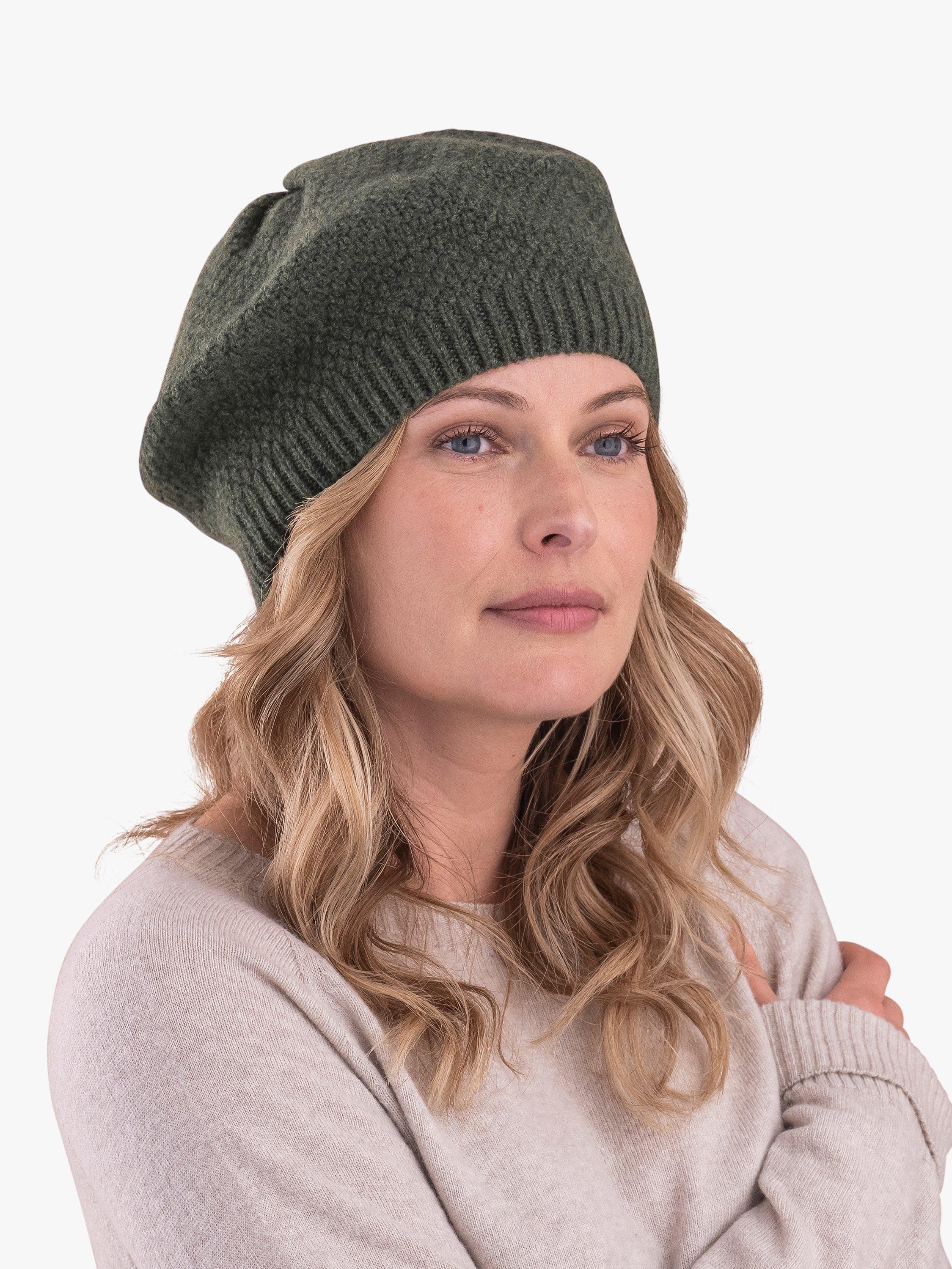 Celtic & Co. Lambswool Moss Stitch Beret, Dark Olive, One Size