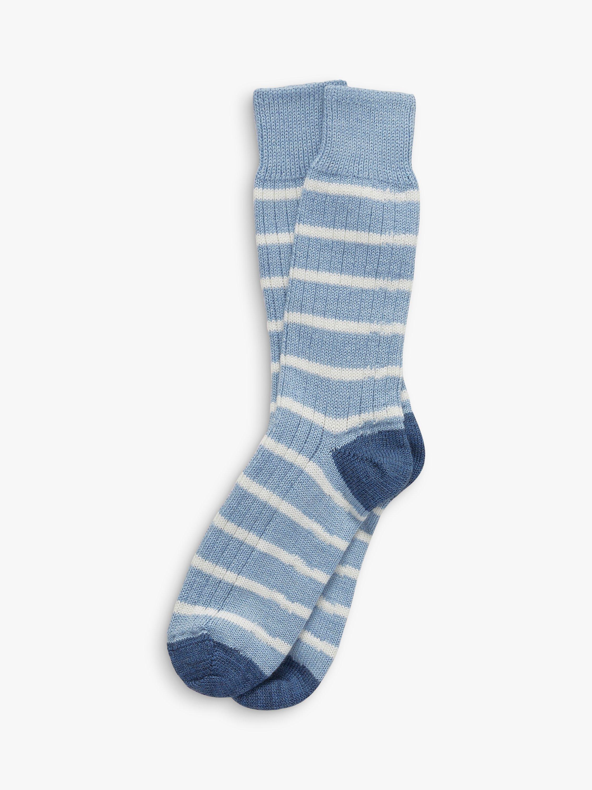 Celtic & Co. Striped Merino Wool Blend Socks, Vintage Blue, M