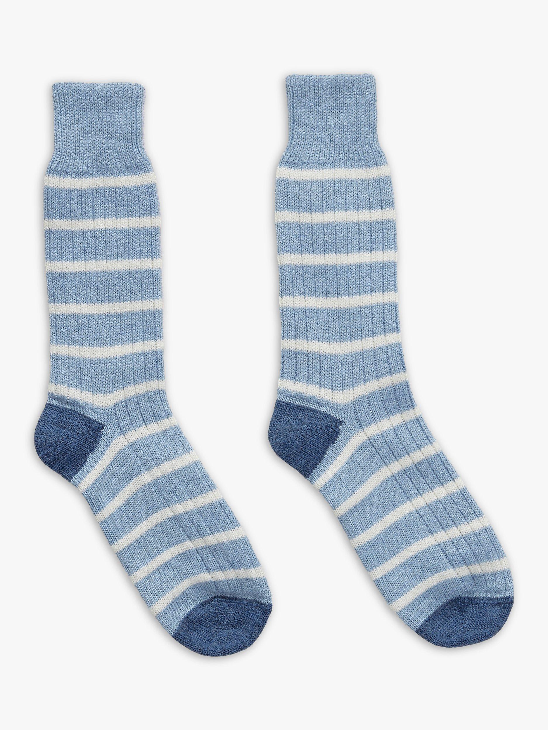 Celtic & Co. Striped Merino Wool Blend Socks, Vintage Blue, M