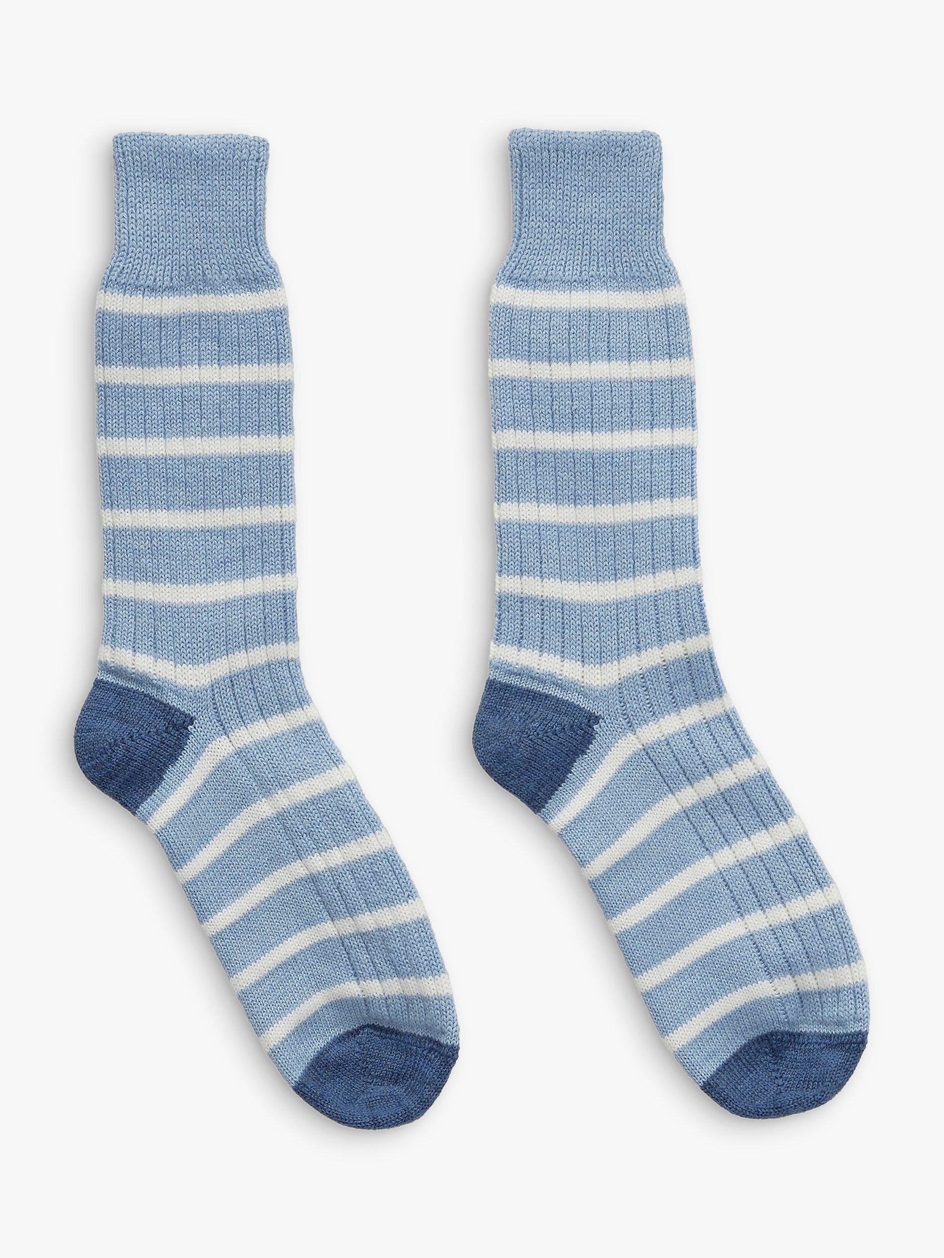 Celtic & Co. Striped Merino Wool Blend Socks, Vintage Blue, M