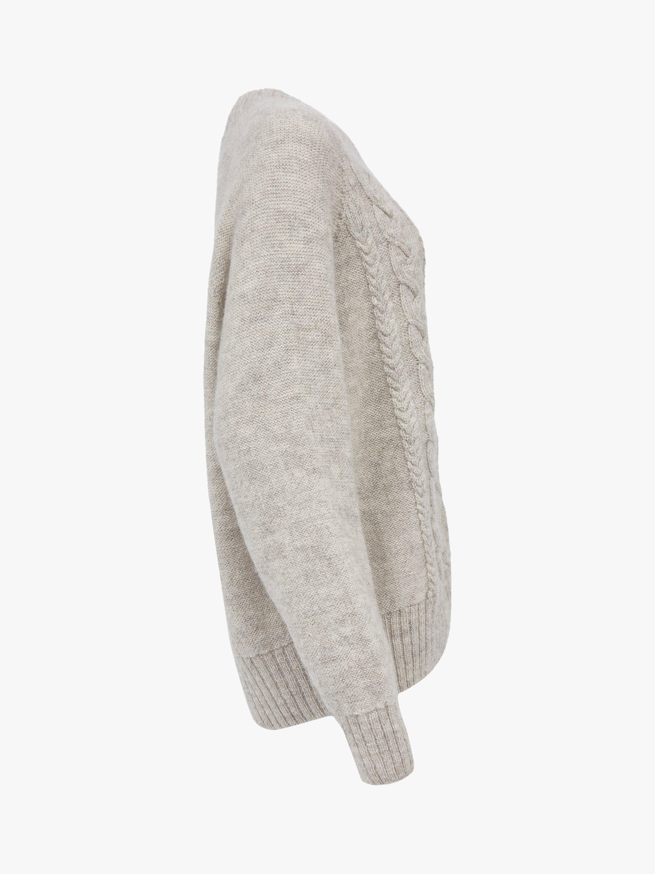 Product image 5 of 10, which shows Celtic & Co. British Wool Cable Knit Zip Cardigan, Undyed Taupe, XS