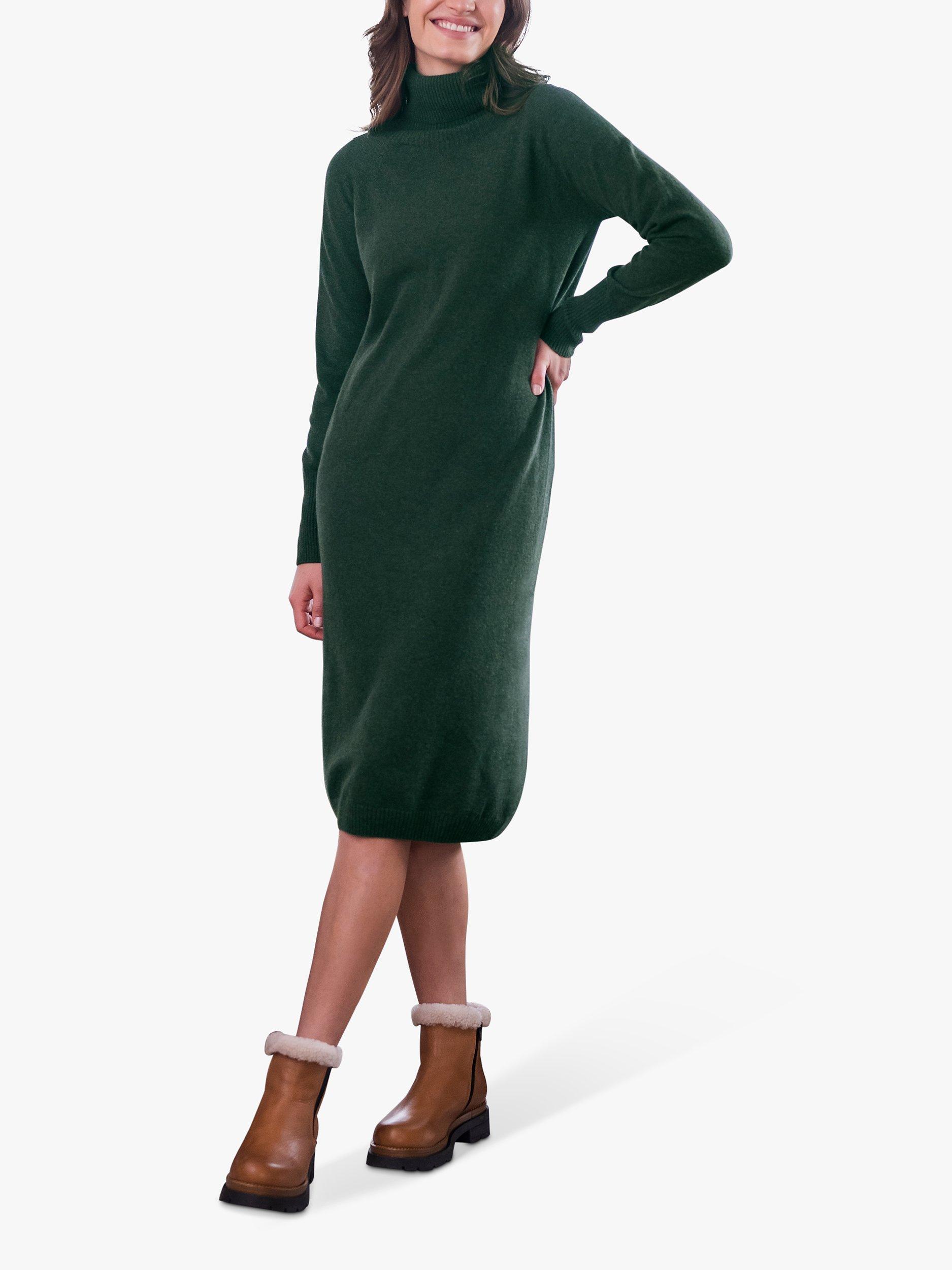 Celtic & Co. Supersoft Midi Roll Neck Jumper Dress, Pine, XS