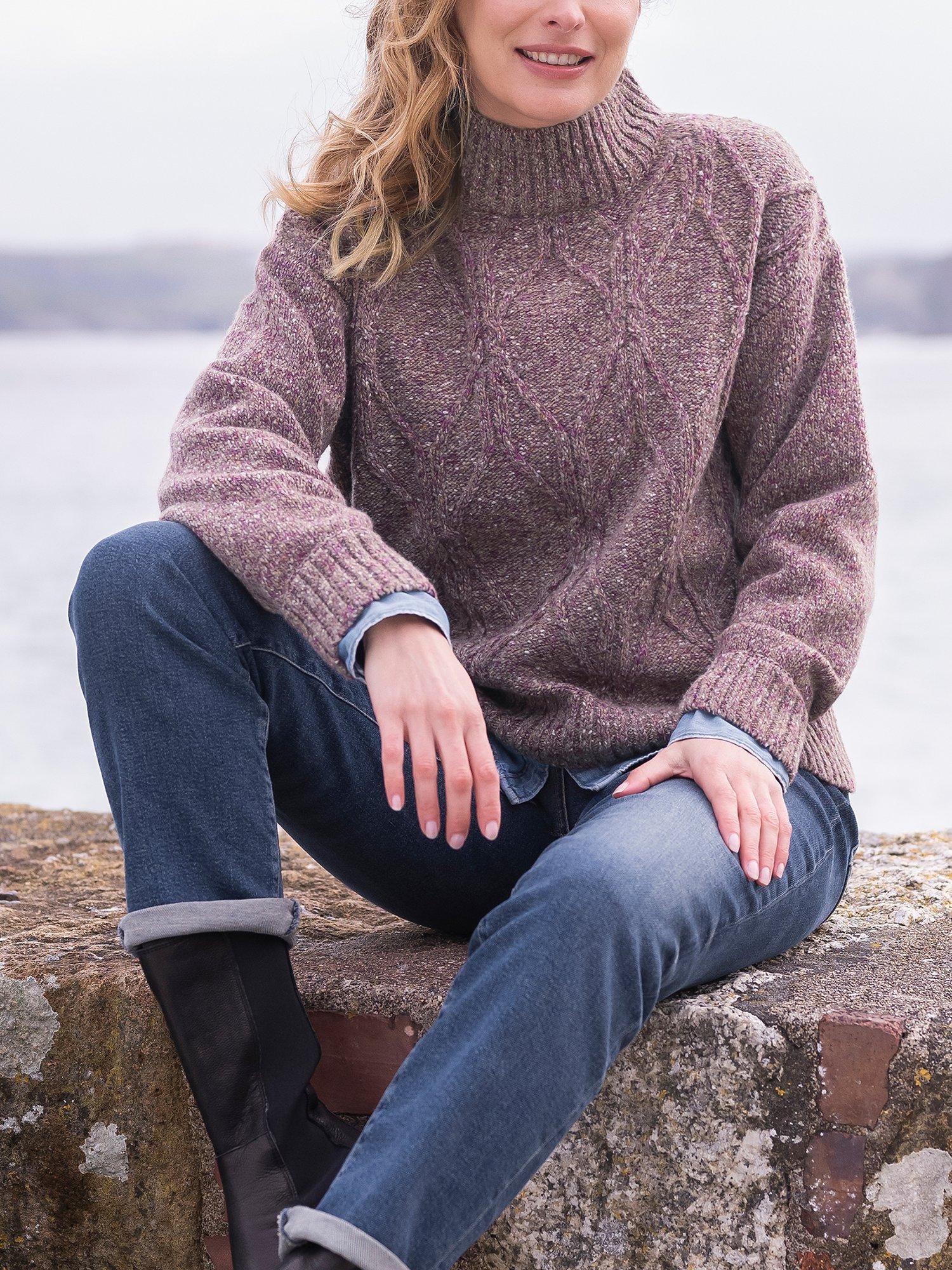 Celtic & Co. Wool Blend Flecked Diamond Cable Jumper, Heather