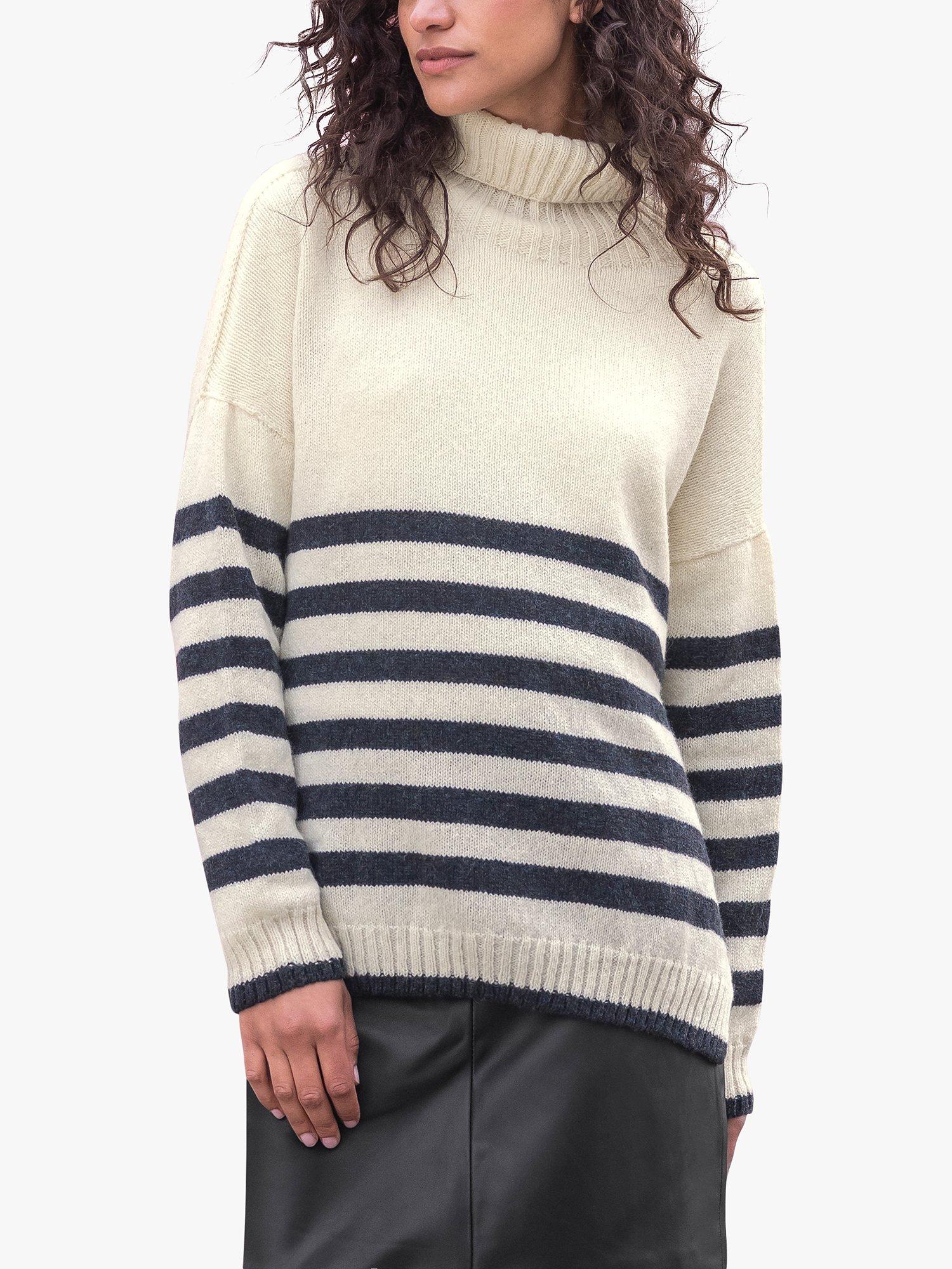 Celtic & Co. Slouch Roll Neck Wool Jumper, Ecru/Navy