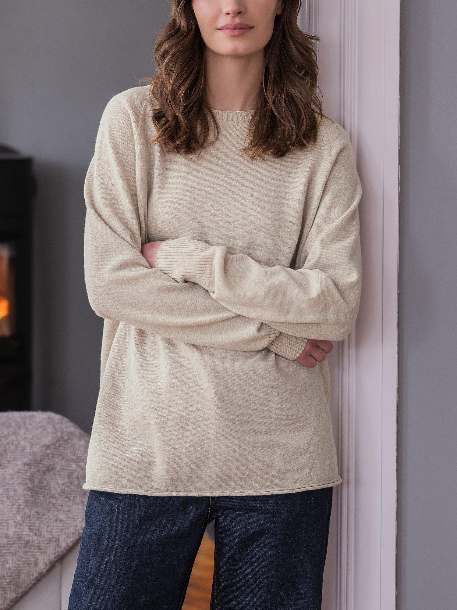 Celtic & Co. Slouch Wool Crew Neck Jumper, Oatmeal, XS