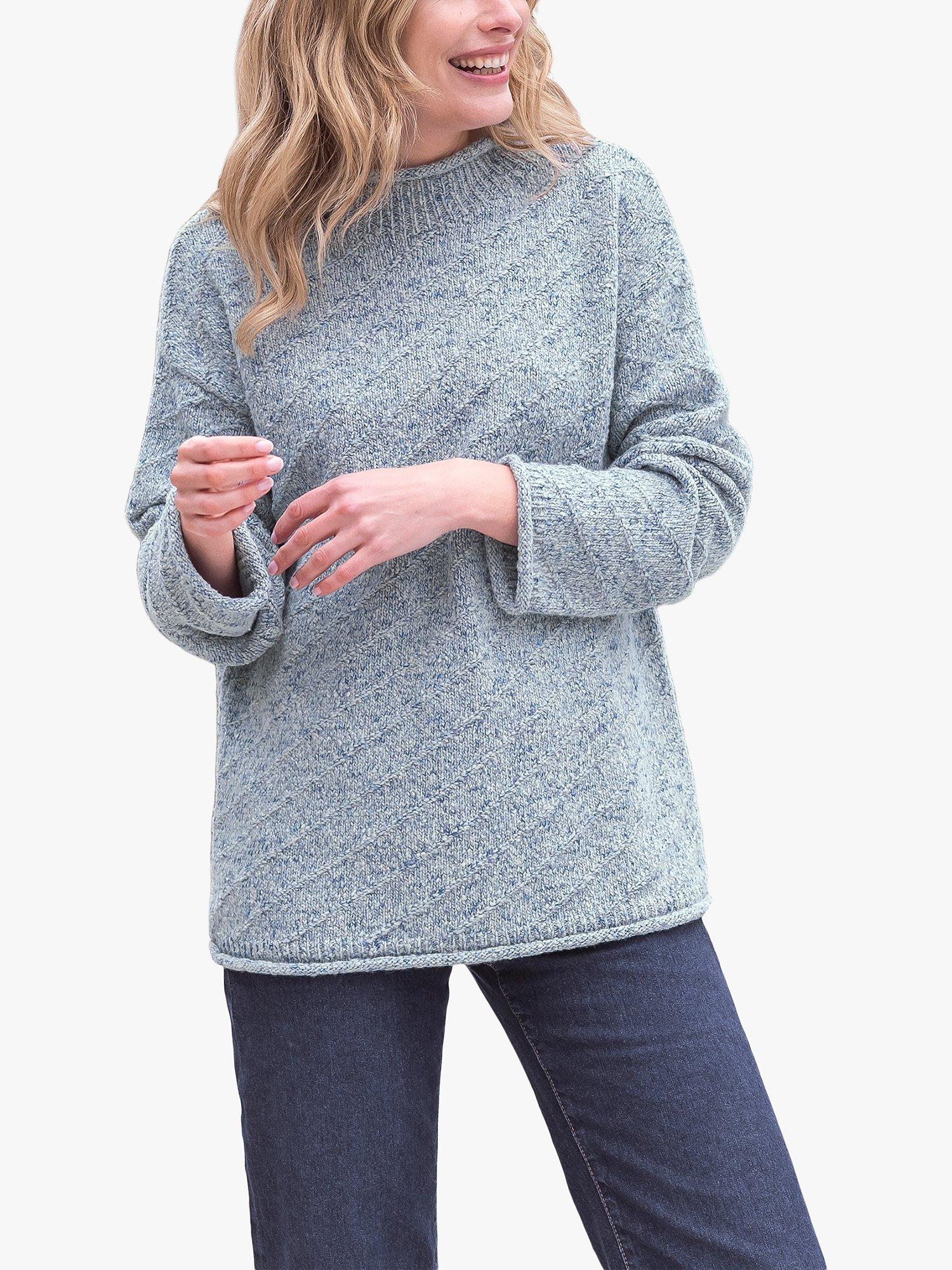 Celtic & Co. Flecked Diagonal Wool & Cotton Stitch Jumper, Blue Marl