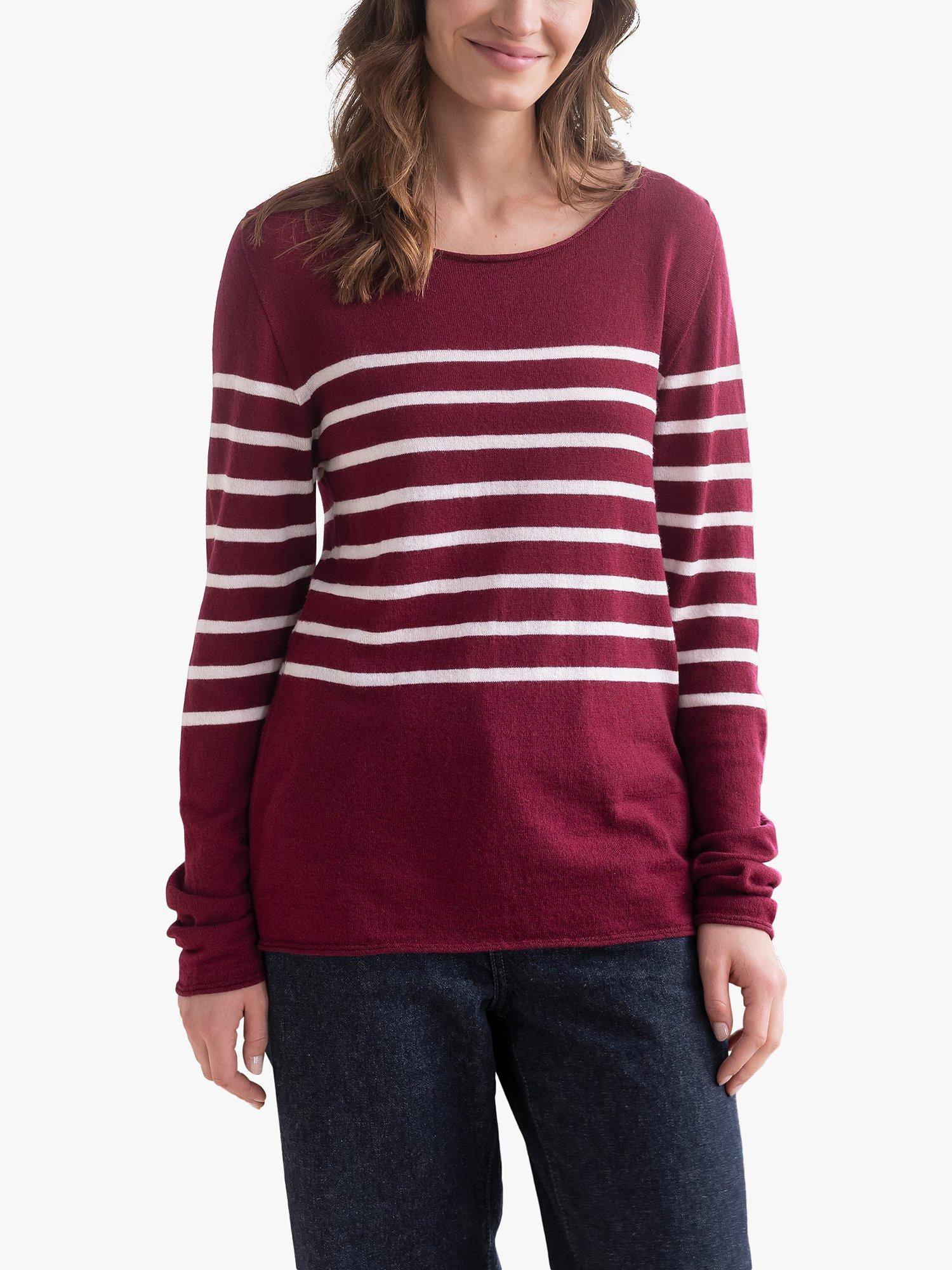 Celtic Co. Fine Knit Merino Wool Jumper Claret Stripe