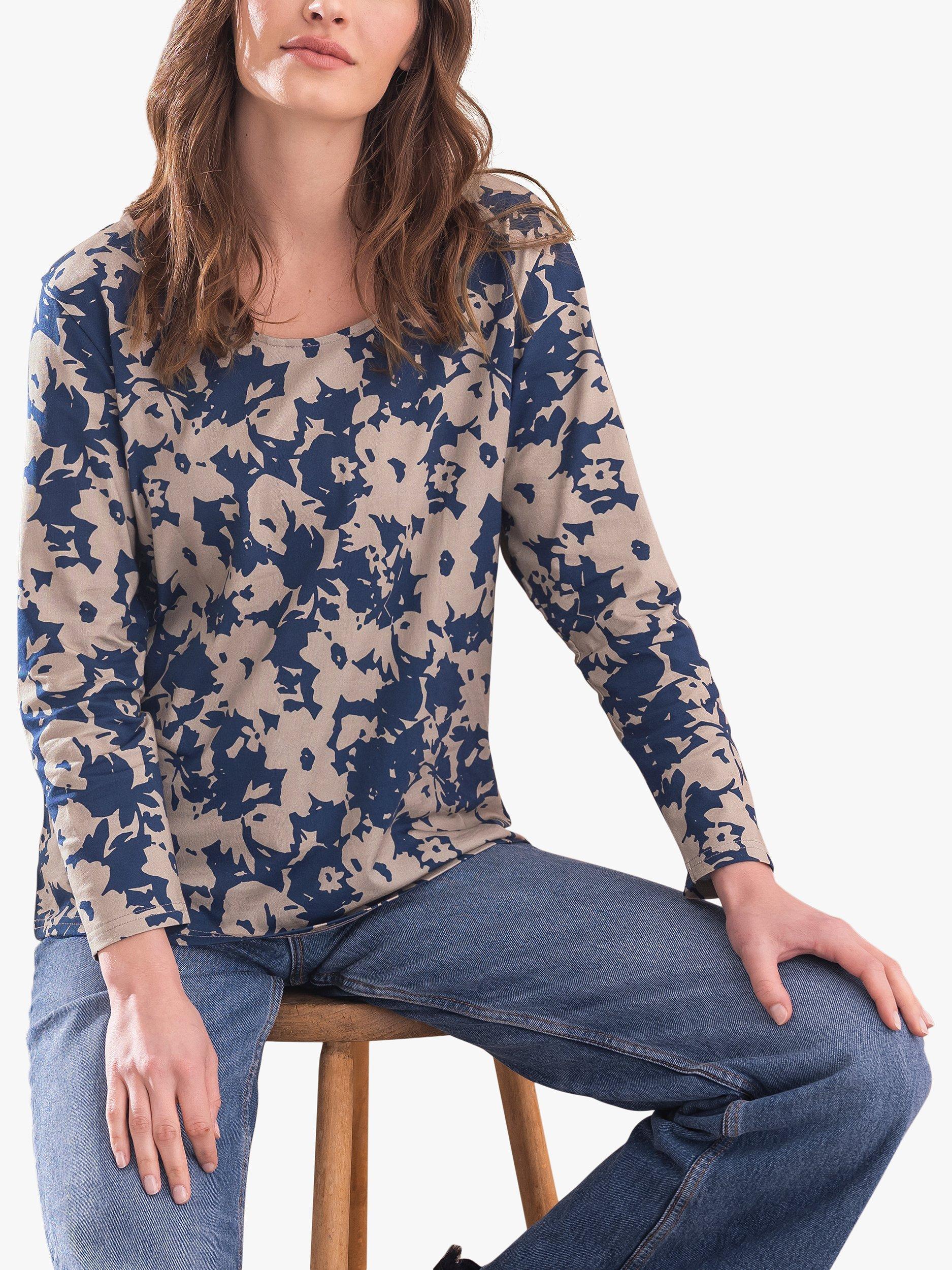 Celtic & Co. Organic Cotton Floral Print Top, Navy/Multi