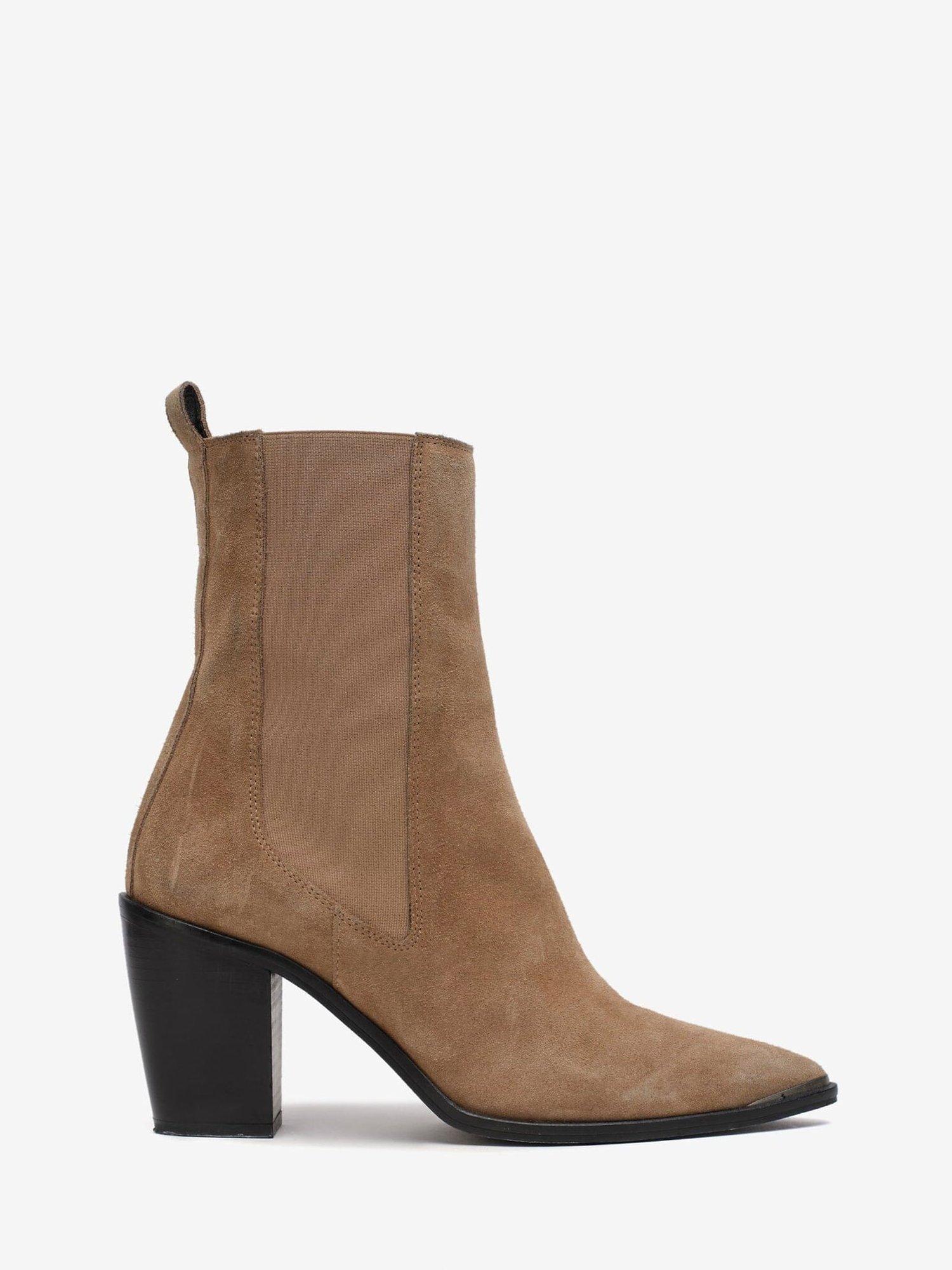 Mint Velvet Sydney Suede Cowboy Boots, Natural Beige