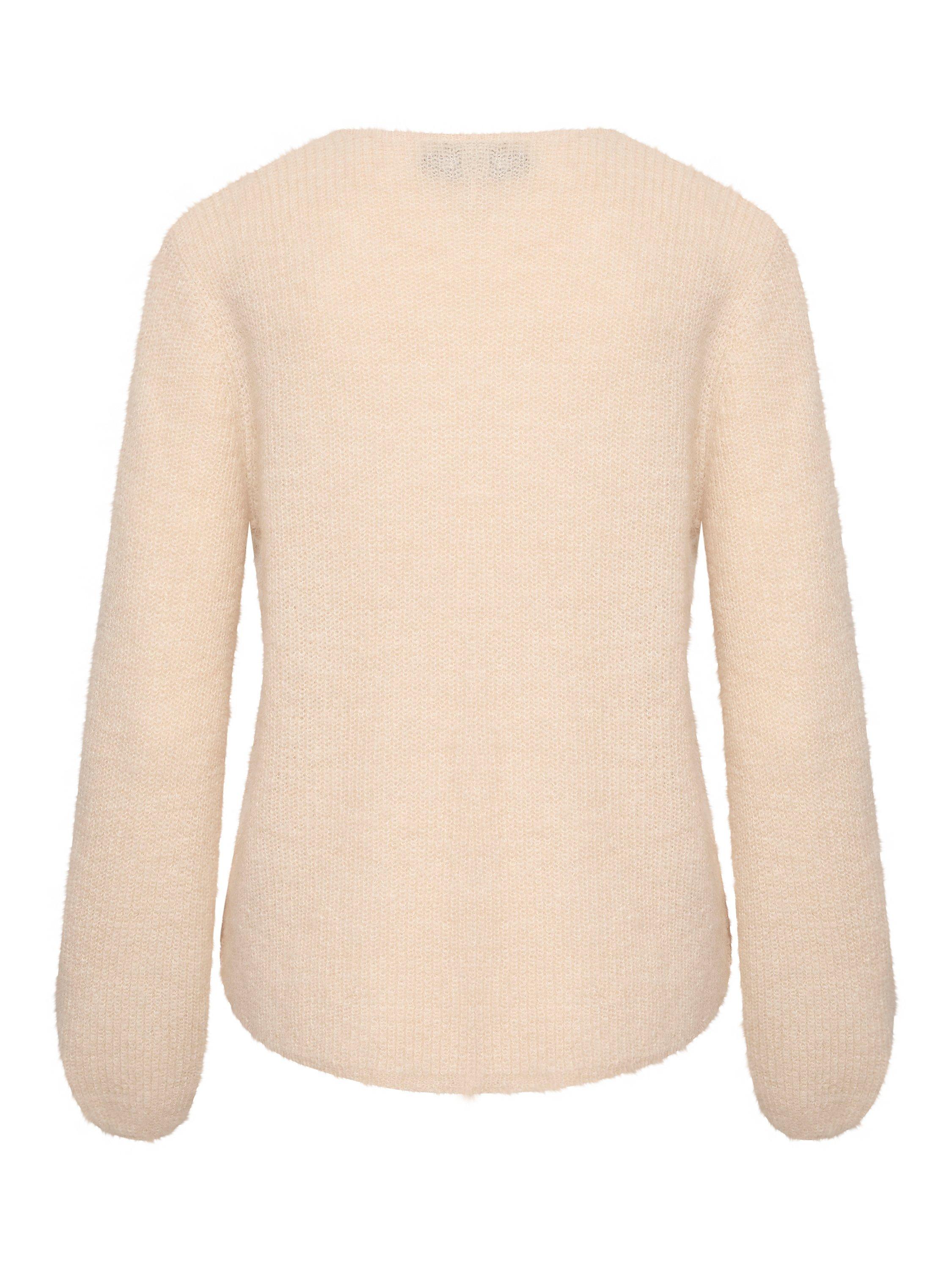 Product image 6 of 6, which shows Soaked In Luxury Tuesday Long Sleeve V-Neck Wool Jumper, Sandshell, XS