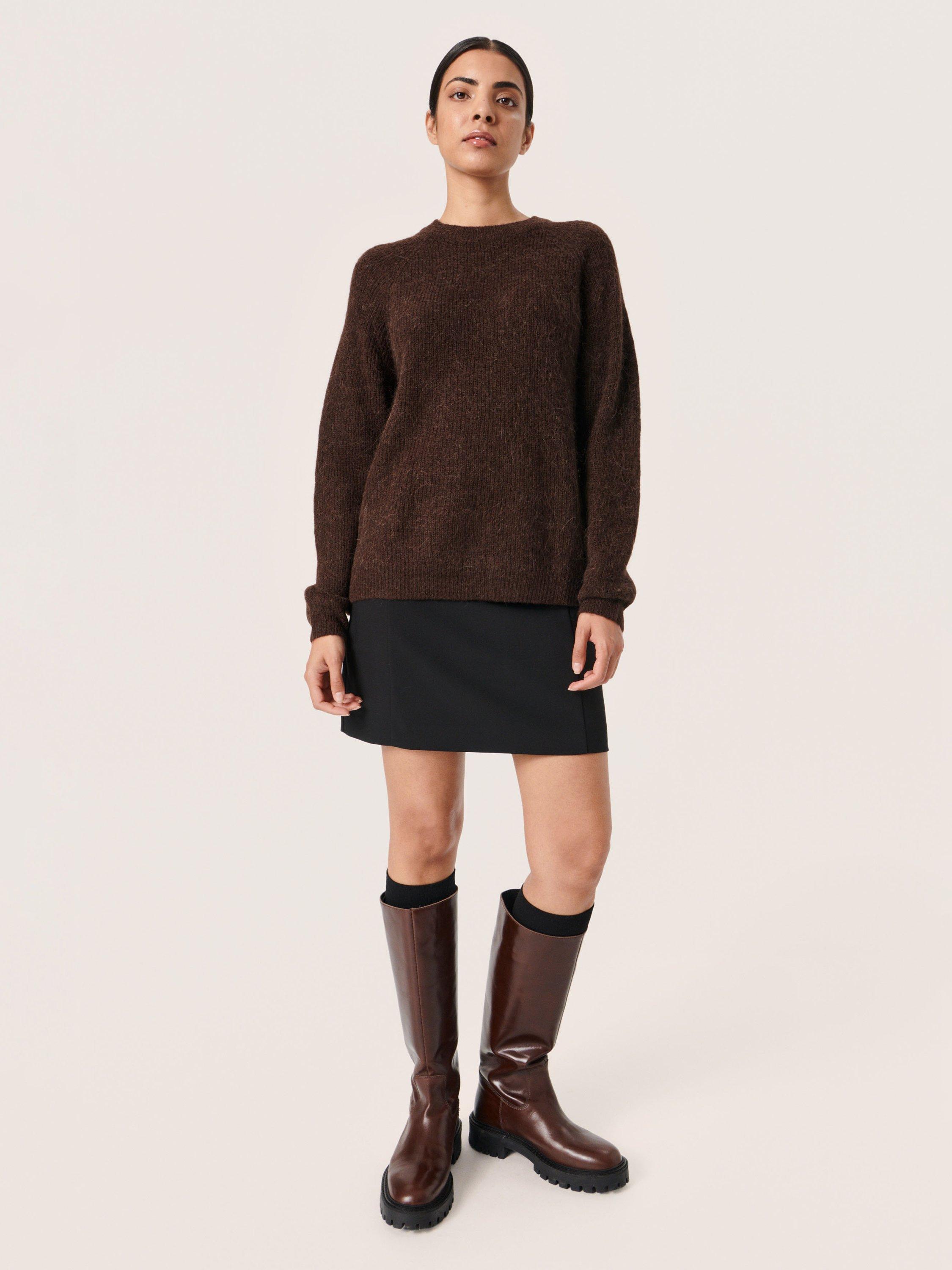 Product image 3 of 6, which shows Soaked In Luxury Tuesday Crew Neck Jumper, Hot Fudge, XS