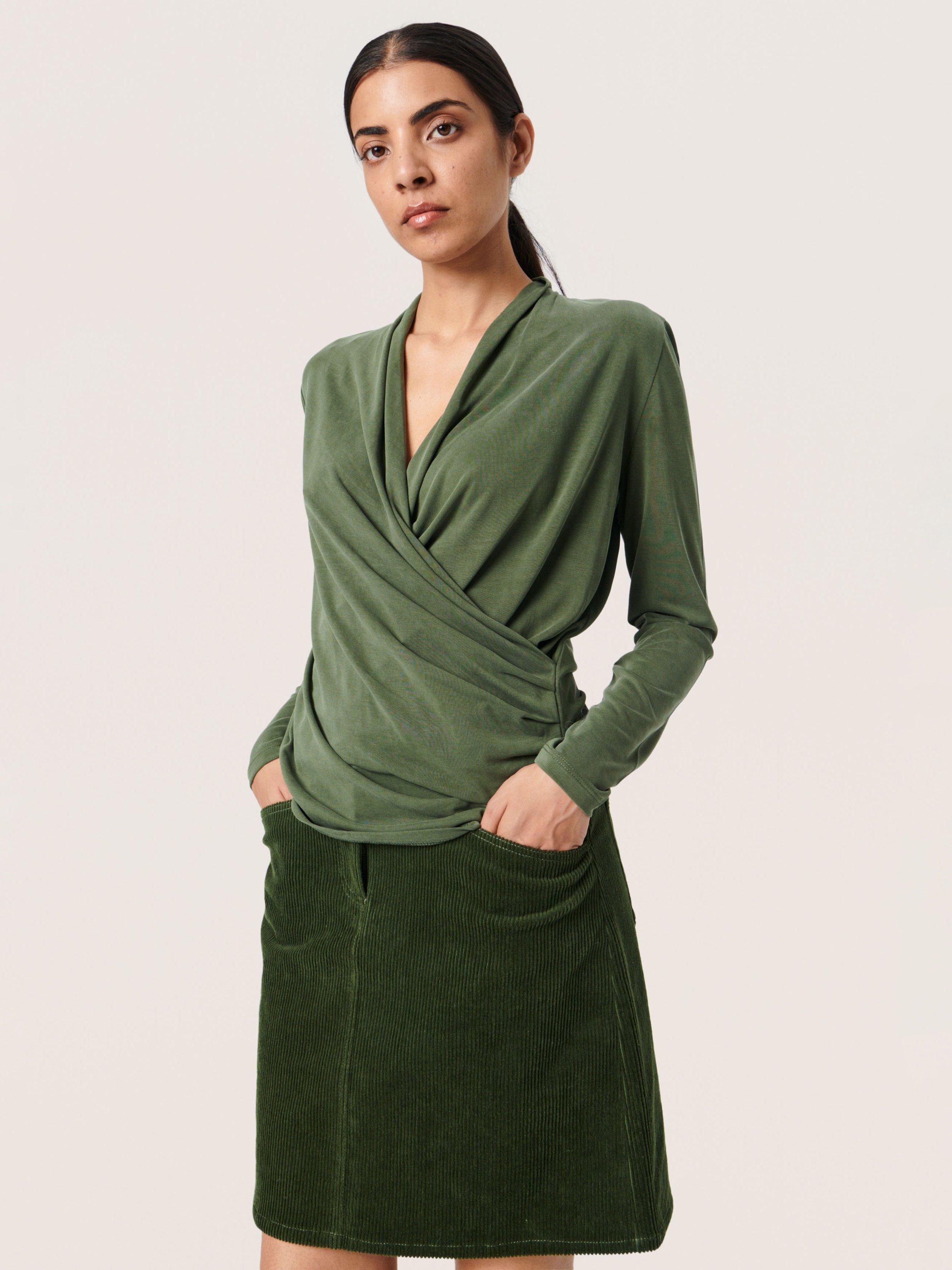 Soaked In Luxury Columbine Long Sleeve Wrap Blouse, Kombu Green, M
