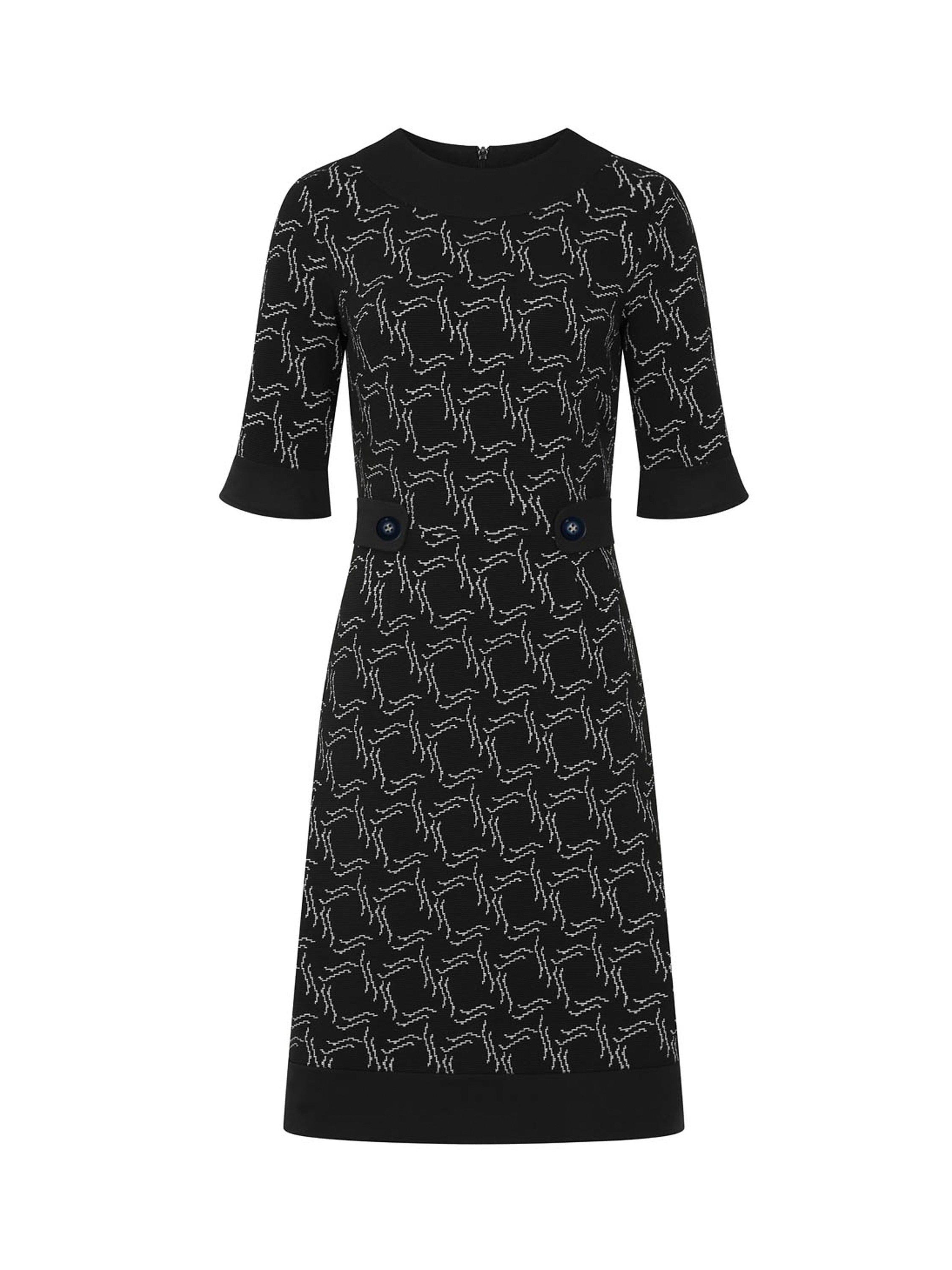 HotSquash Vintage Floral Print Ponte Dress, Black Pencil Line, 12