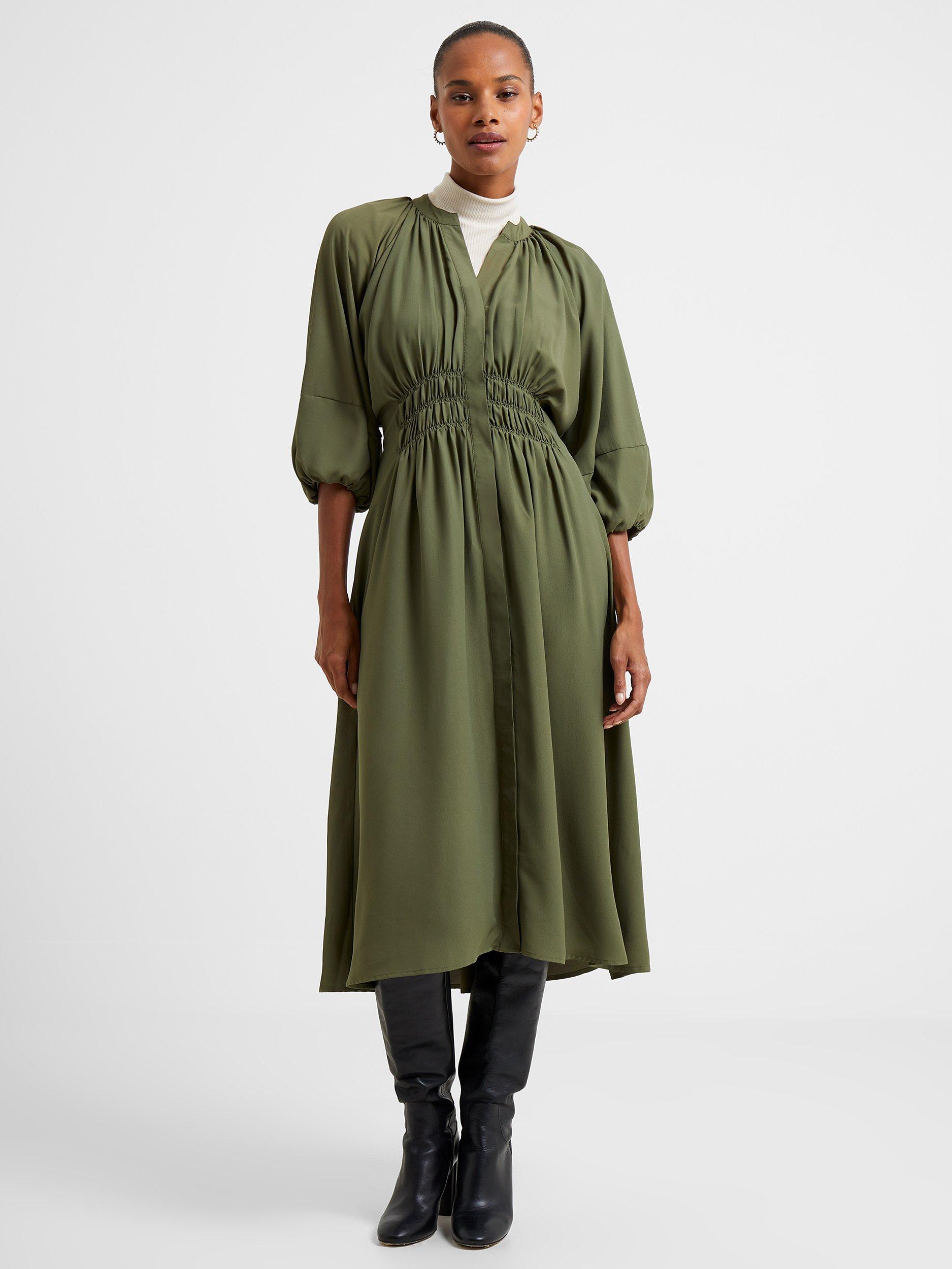 French Connection Pleat Detail Midi Dress, Khaki