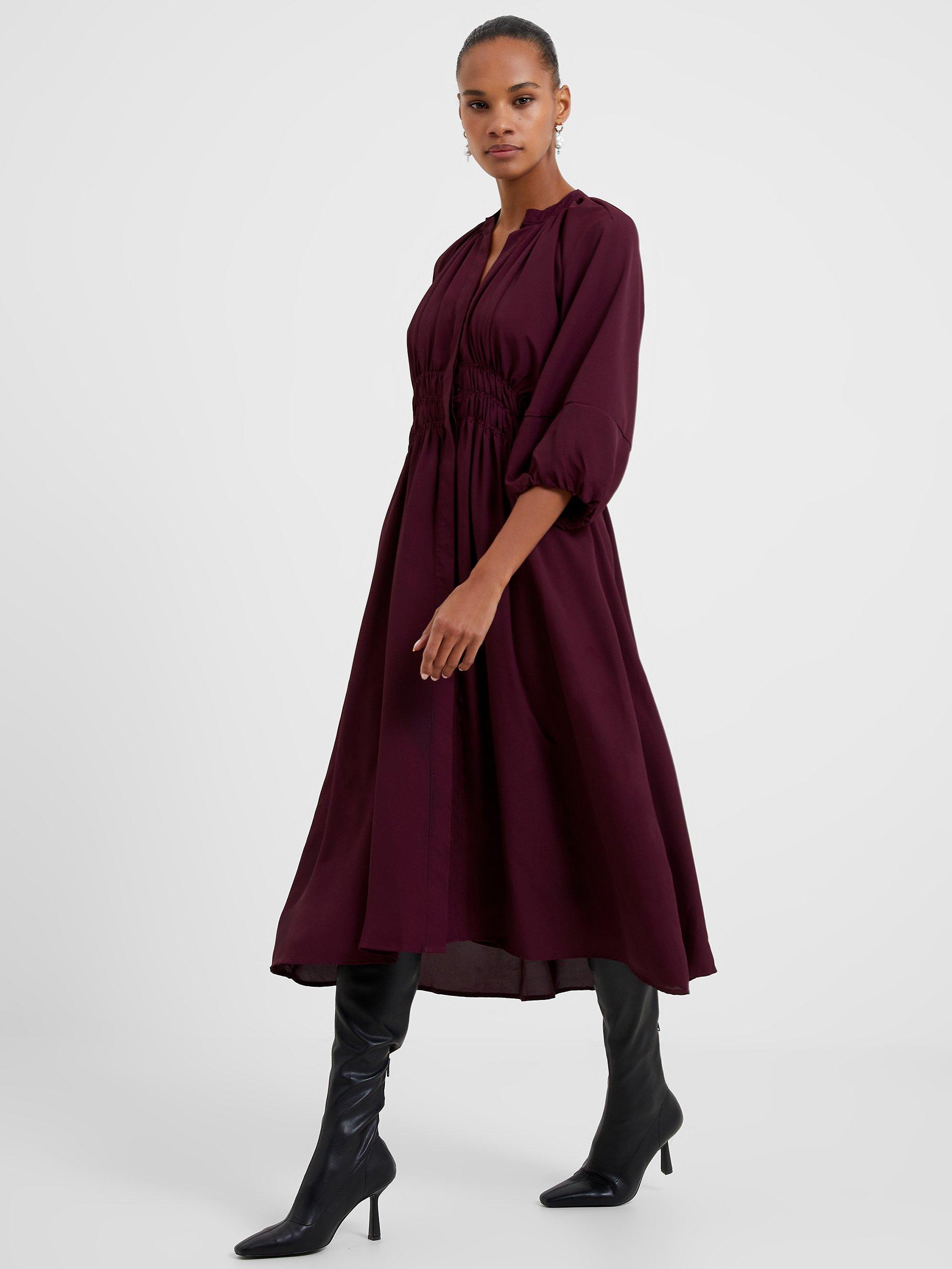 French Connection Pleat Detail Midi Dress, Plum