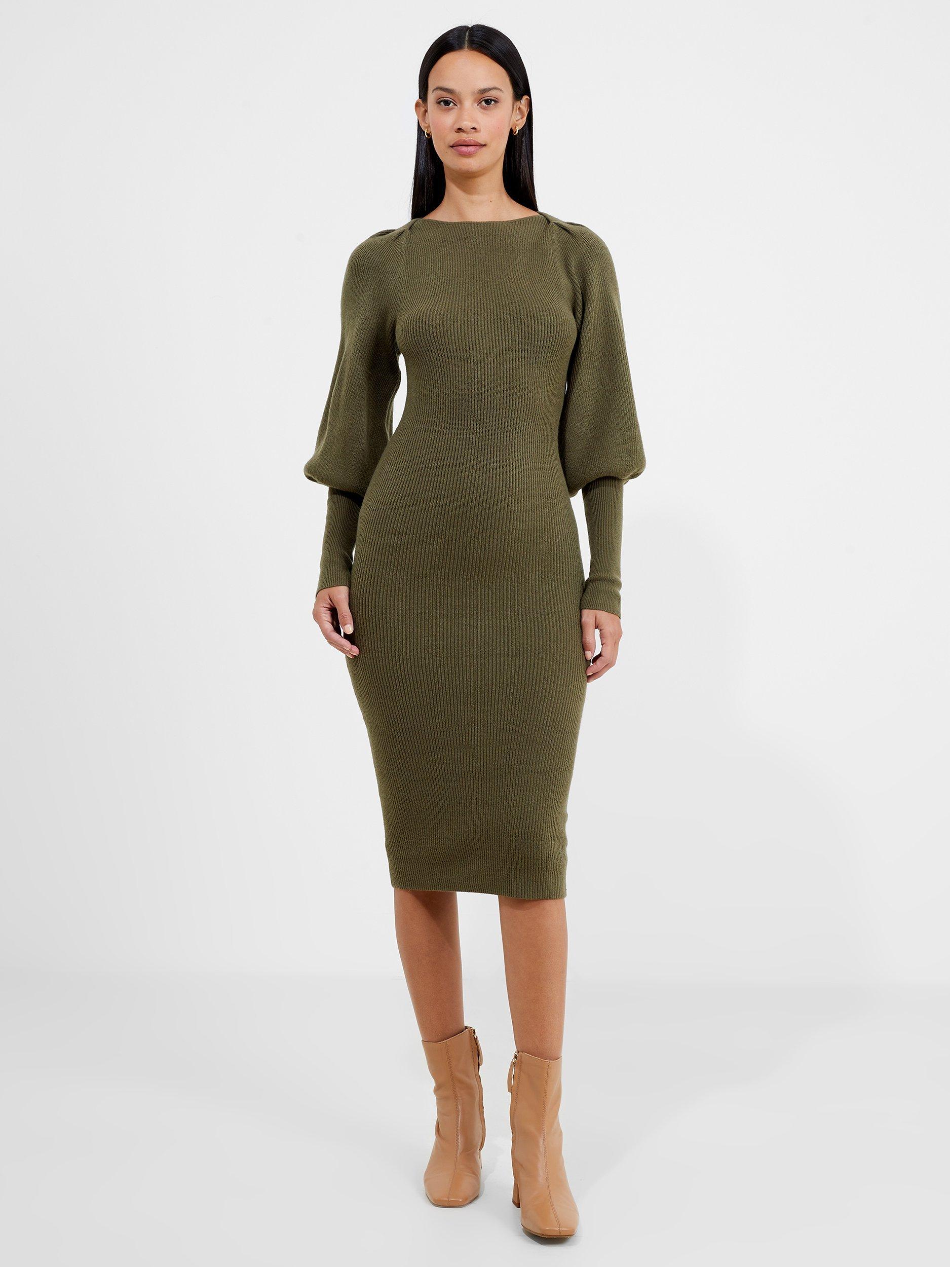 French Connection Babysoft Joss Knit Dress, Olive Night