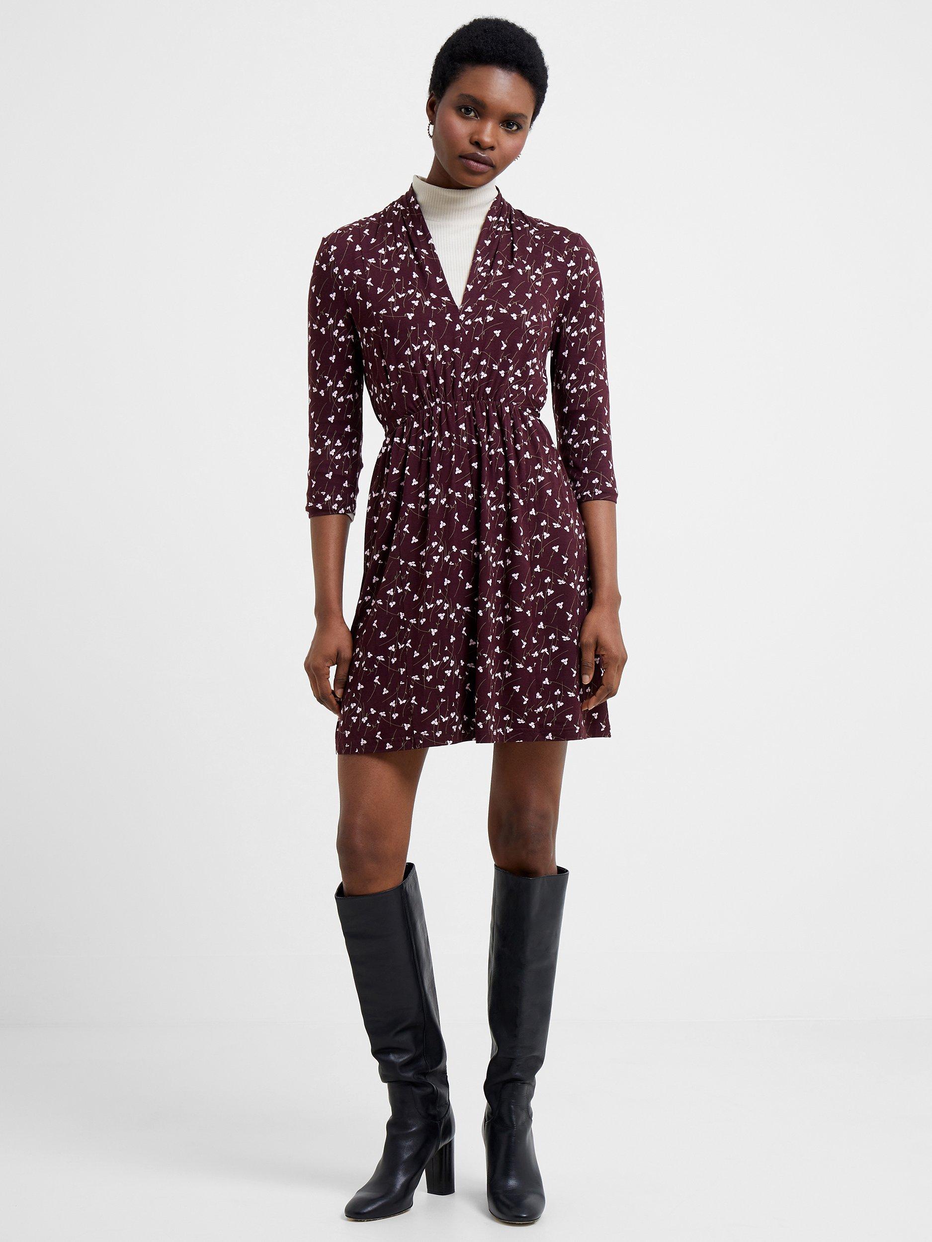 French Connection Floral Print V-Neck Dress, Plum