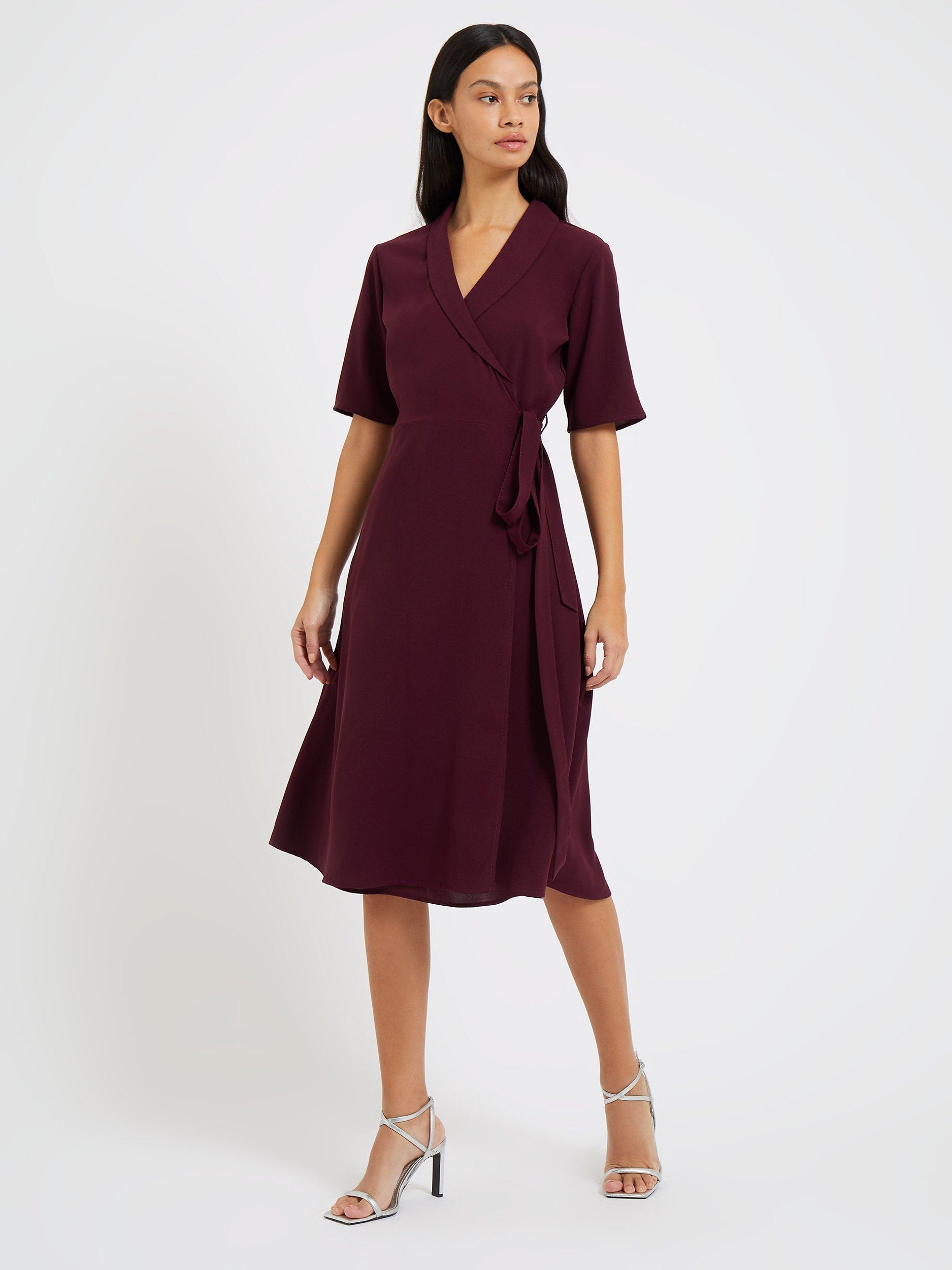French Connection Shawl Neck Wrap Dress, Plum