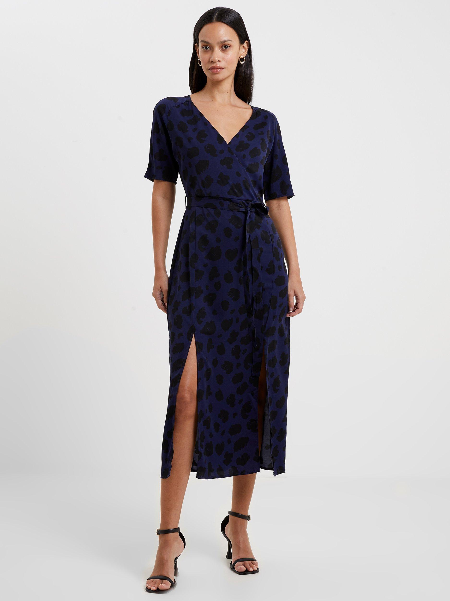 French Connection Wrap Long Midi Dress, Navy/Black