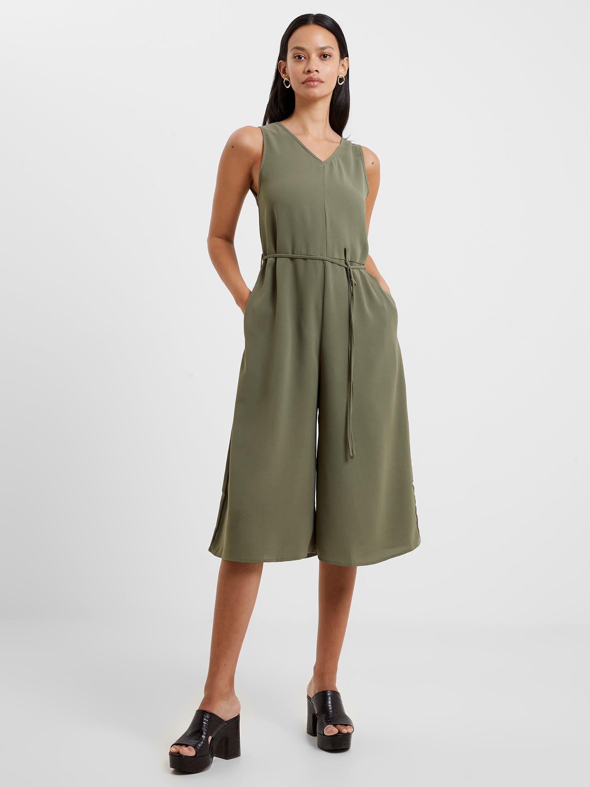 French Connection Cropped Culotte Jumpsuit, Khaki