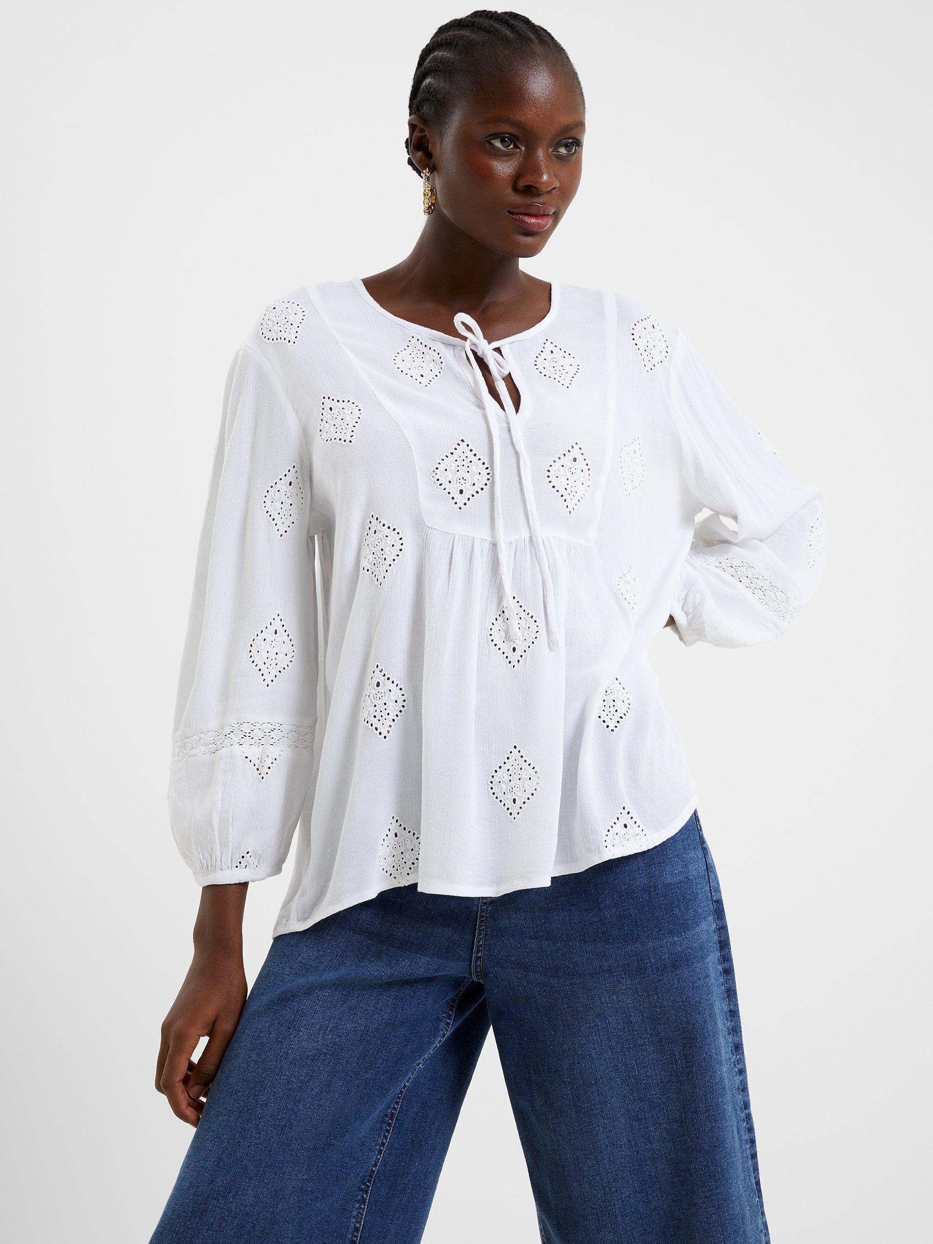 French Connection Boho Embroidered Blouse, White