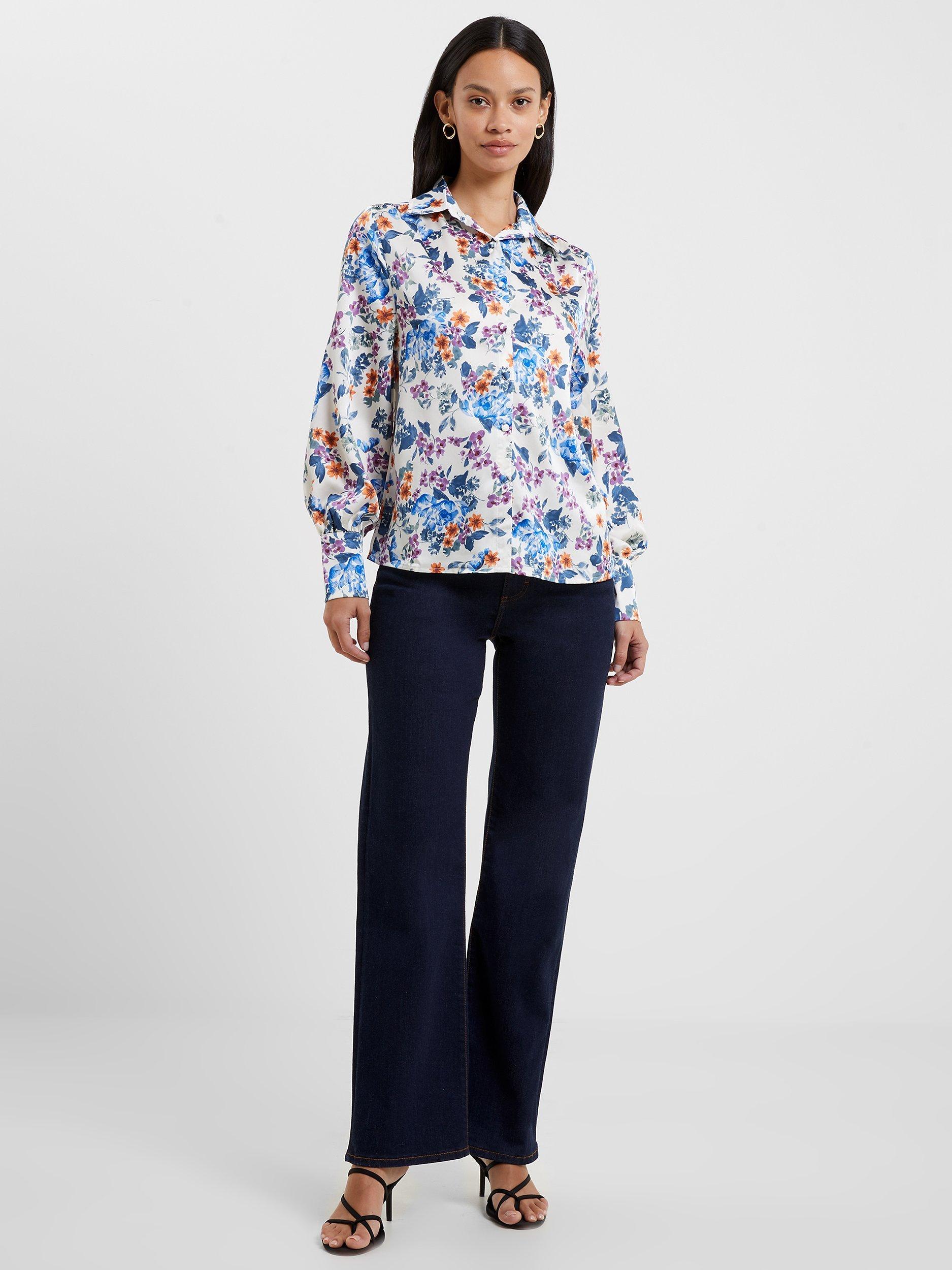 French Connection Satin Floral Print Shirt, Ecru