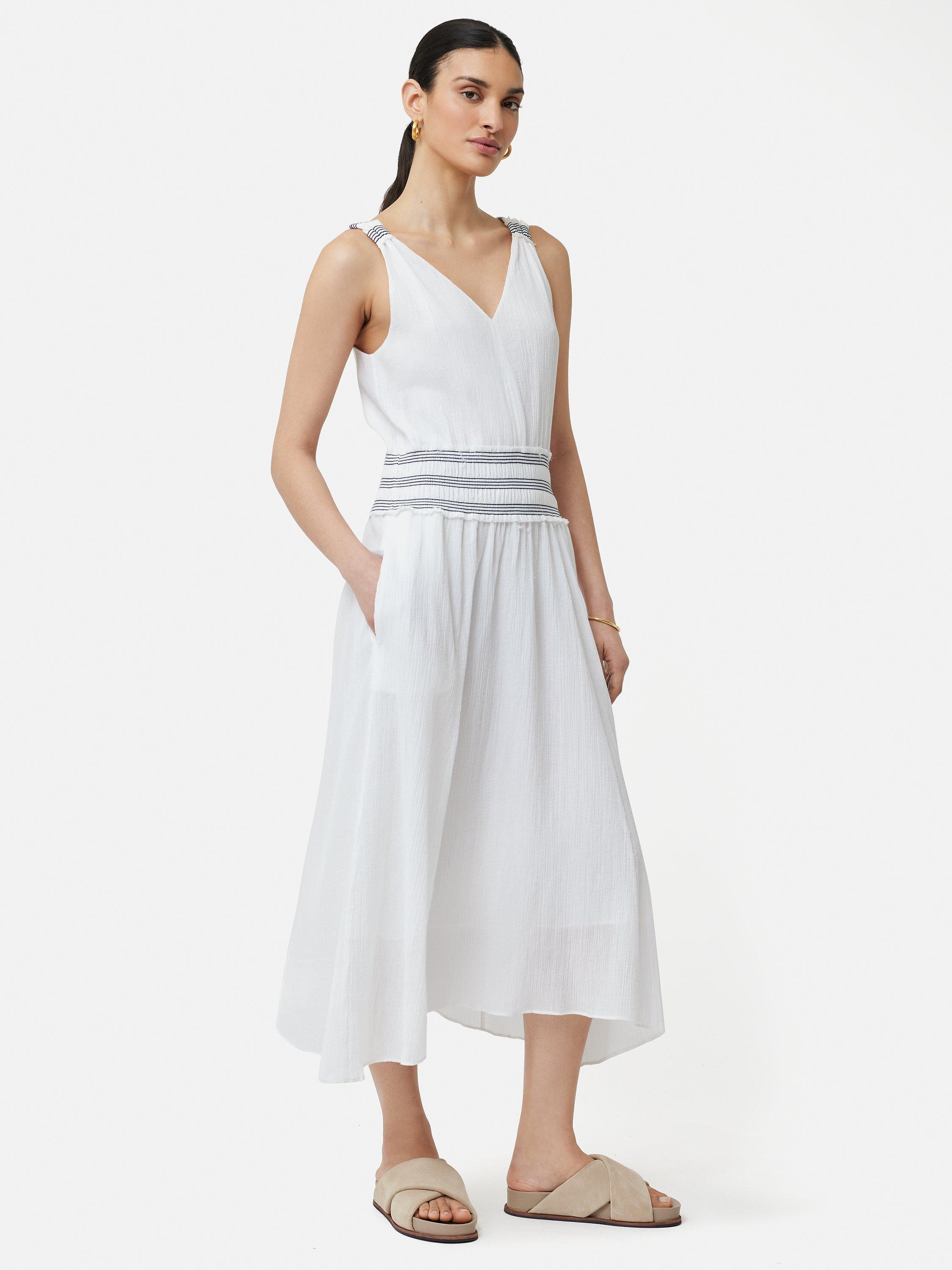 Jigsaw Cotton Smocked Dress, White