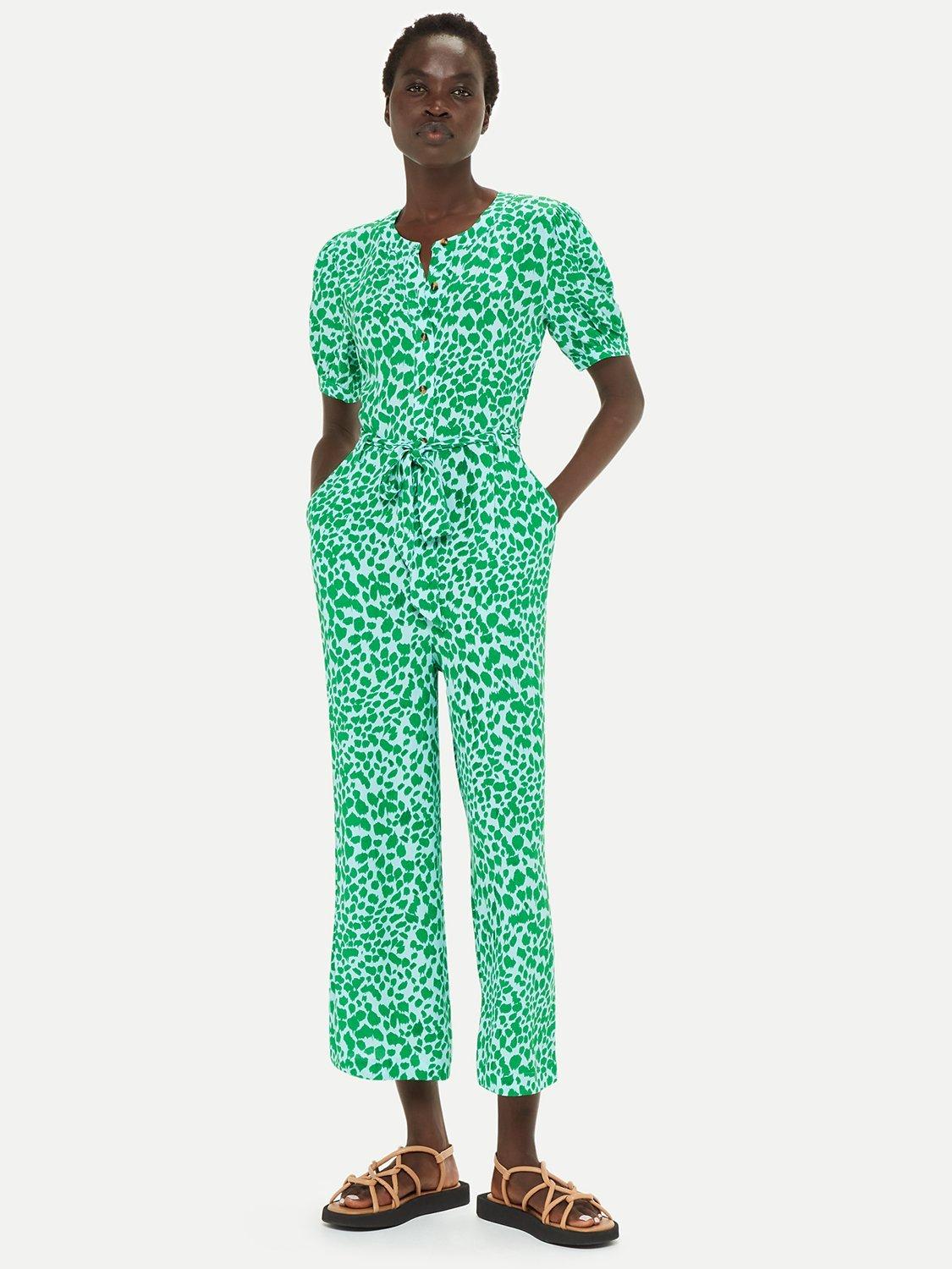 Whistles Petite Smooth Leopard Print Jumpsuit Green Blue