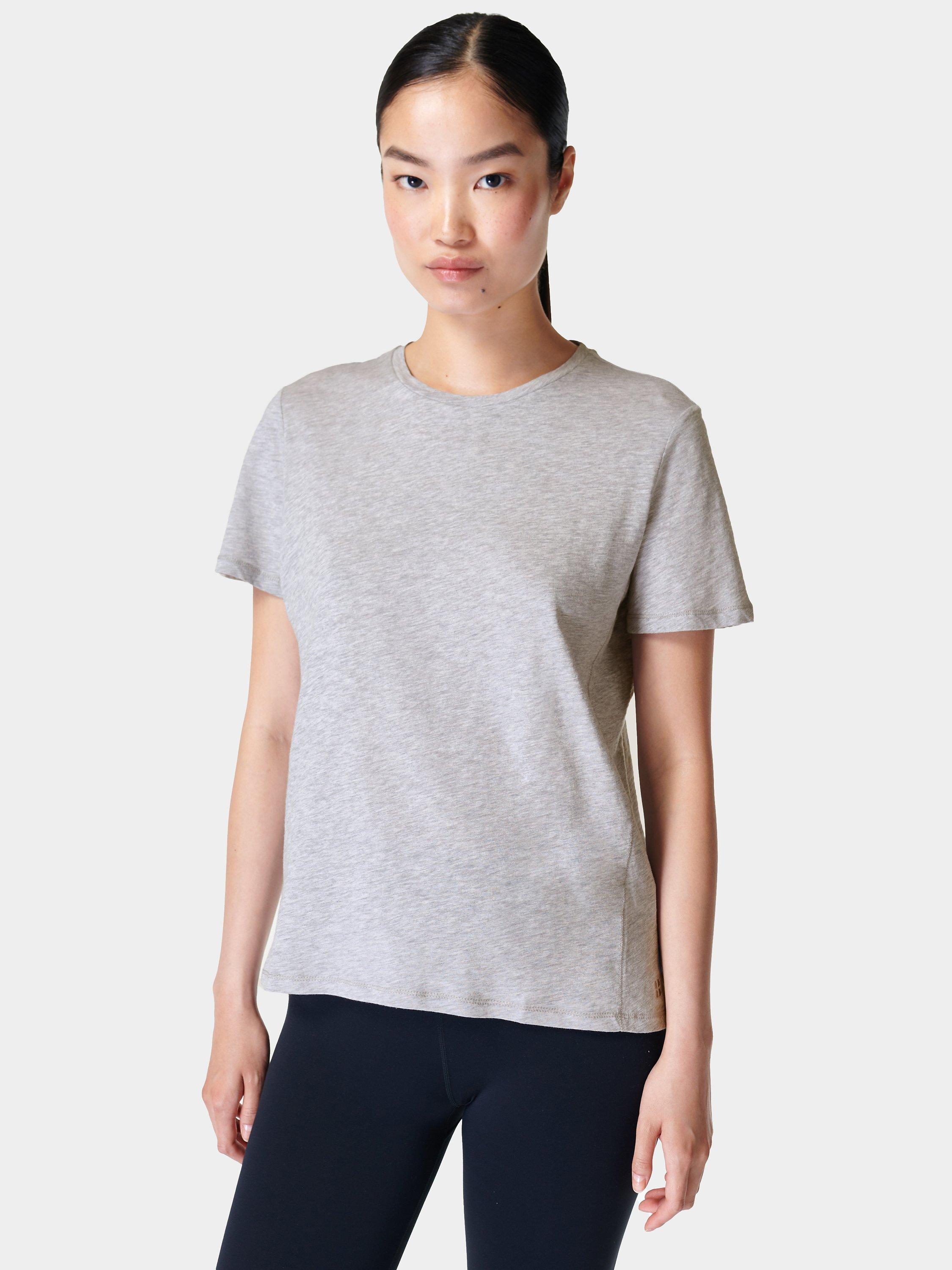 Sweaty Betty Refresh Crew Neck Organic Cotton T-Shirt, Light Grey