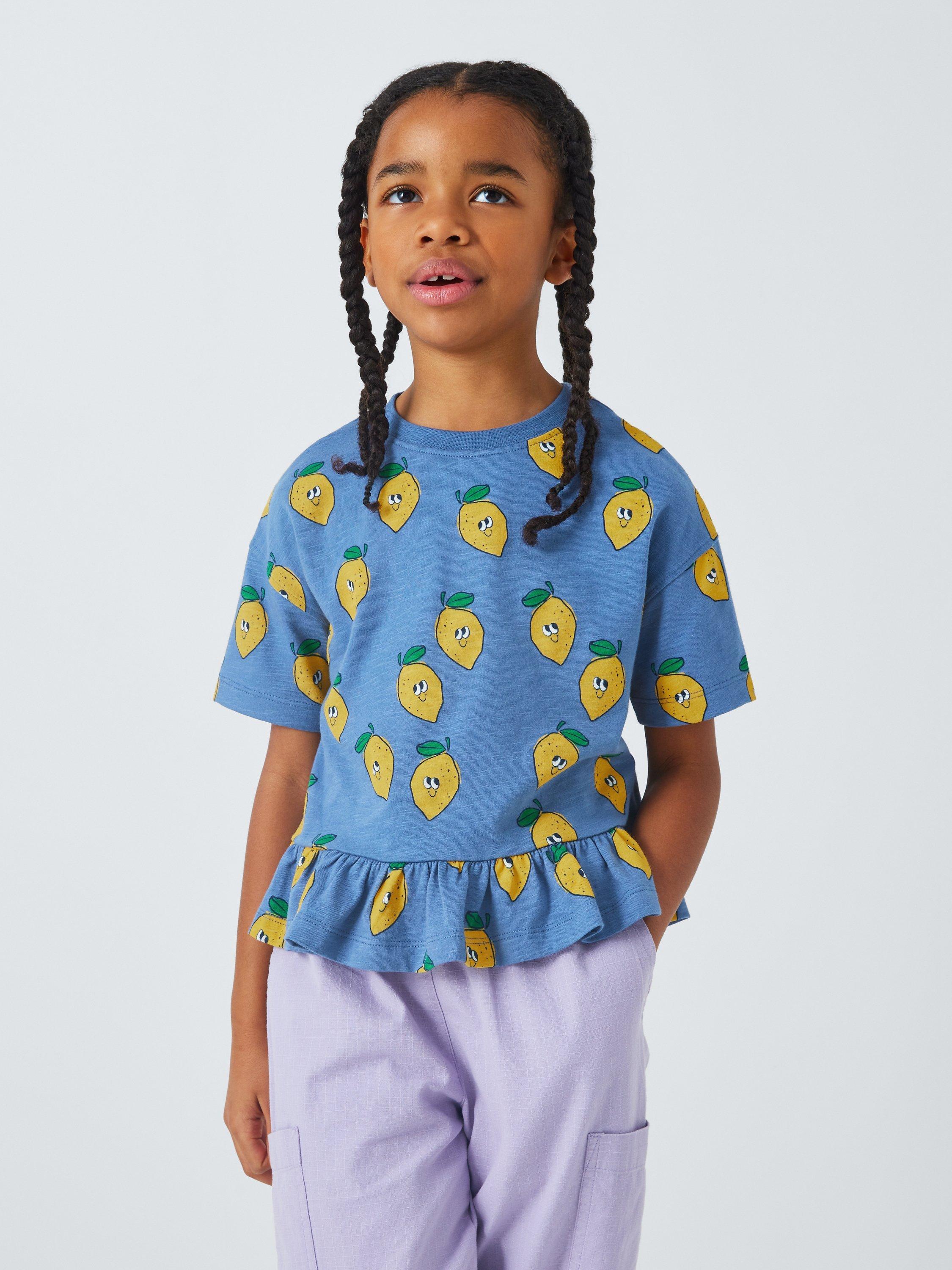 John Lewis ANYDAY Kids' Lemon Peplum Top, Bijou Blue