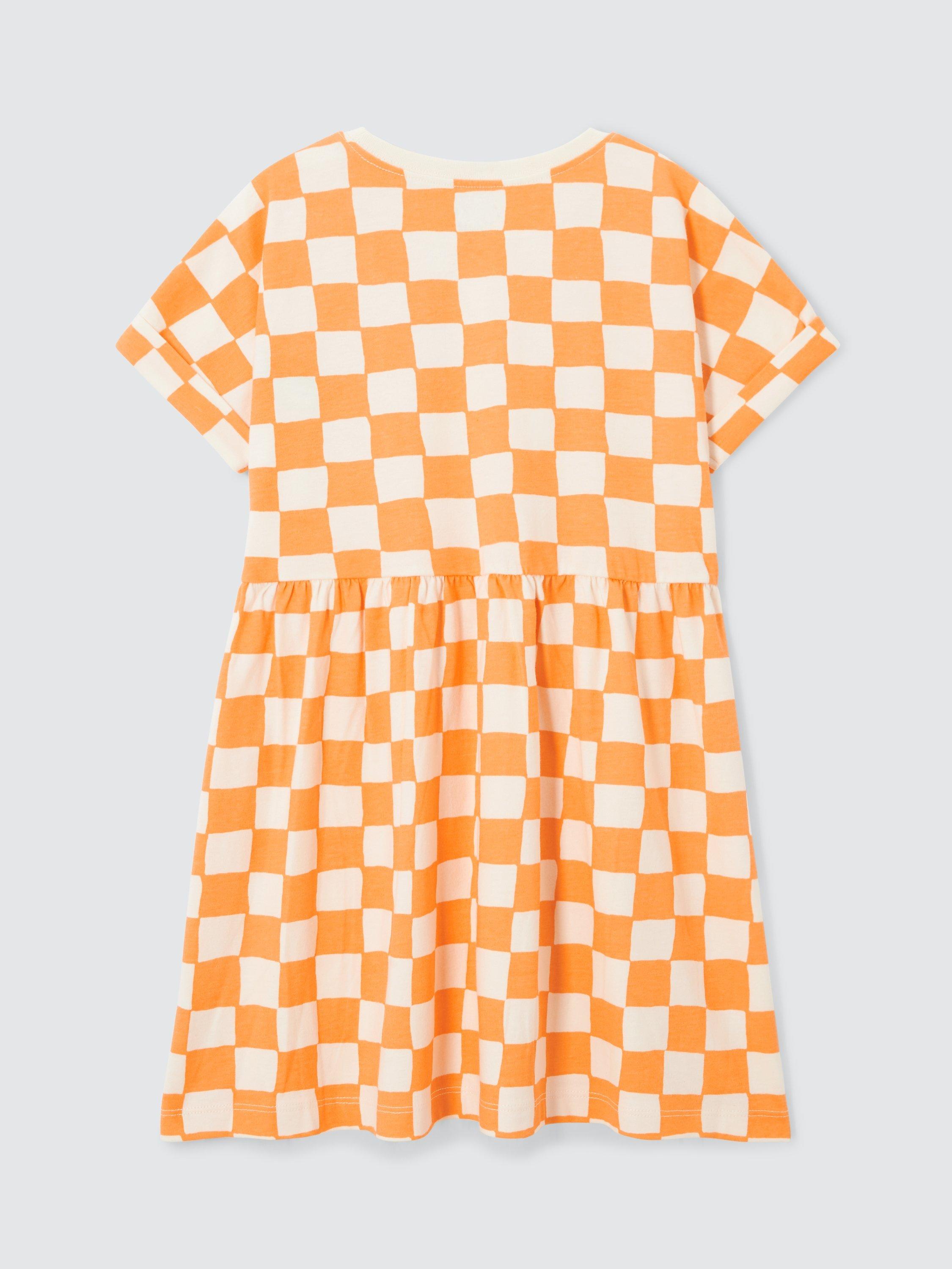 John Lewis ANYDAY Kids' Checker Dress, Gardenia/Tangerine, 10 years