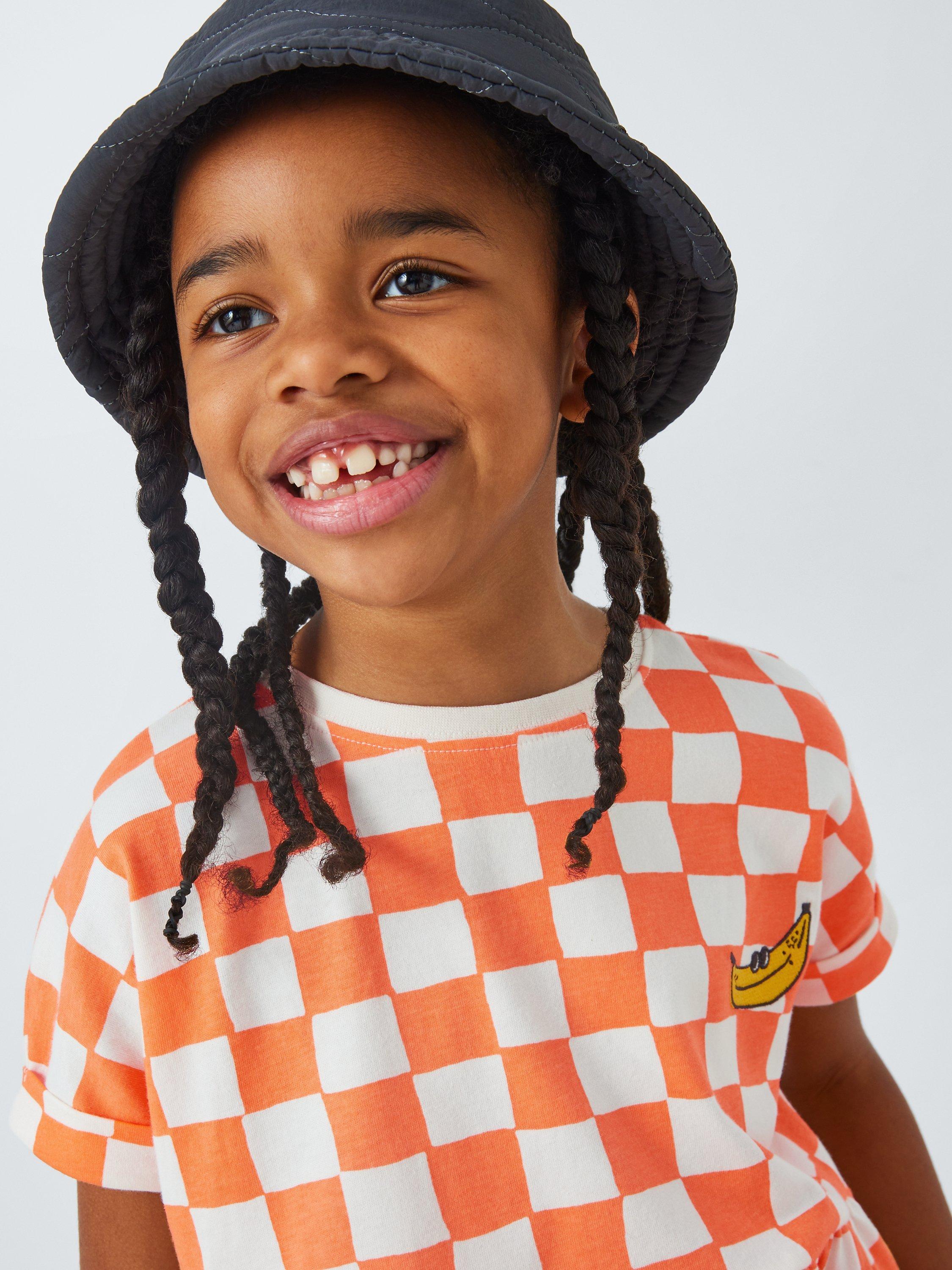 John Lewis ANYDAY Kids' Checker Dress, Gardenia/Tangerine, 10 years